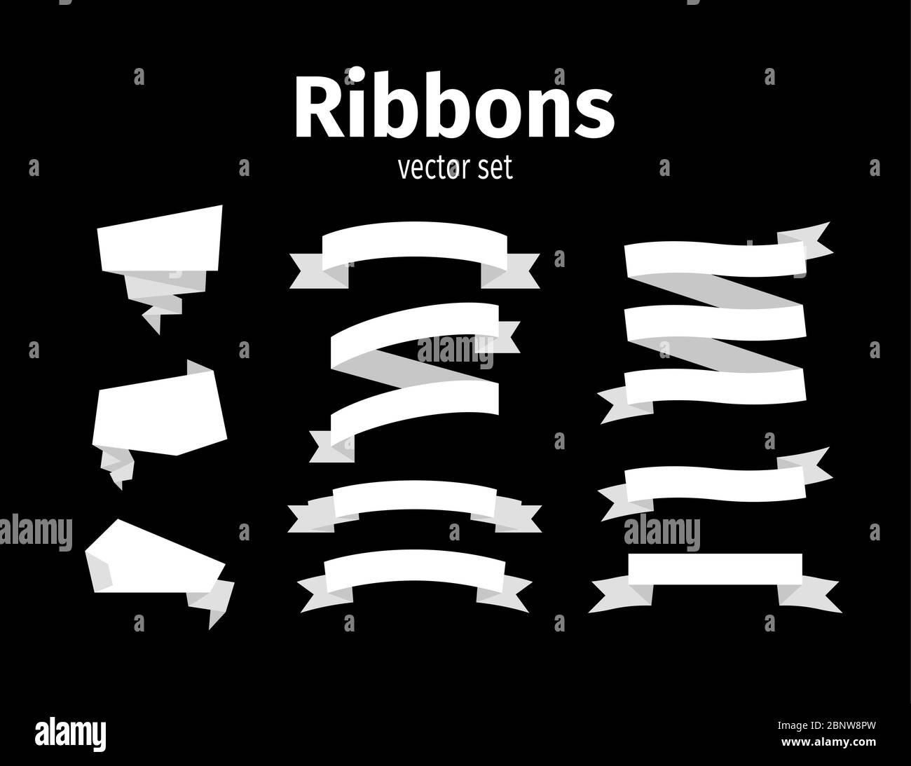 White ribbons on the black background vector set Stock Vector Image