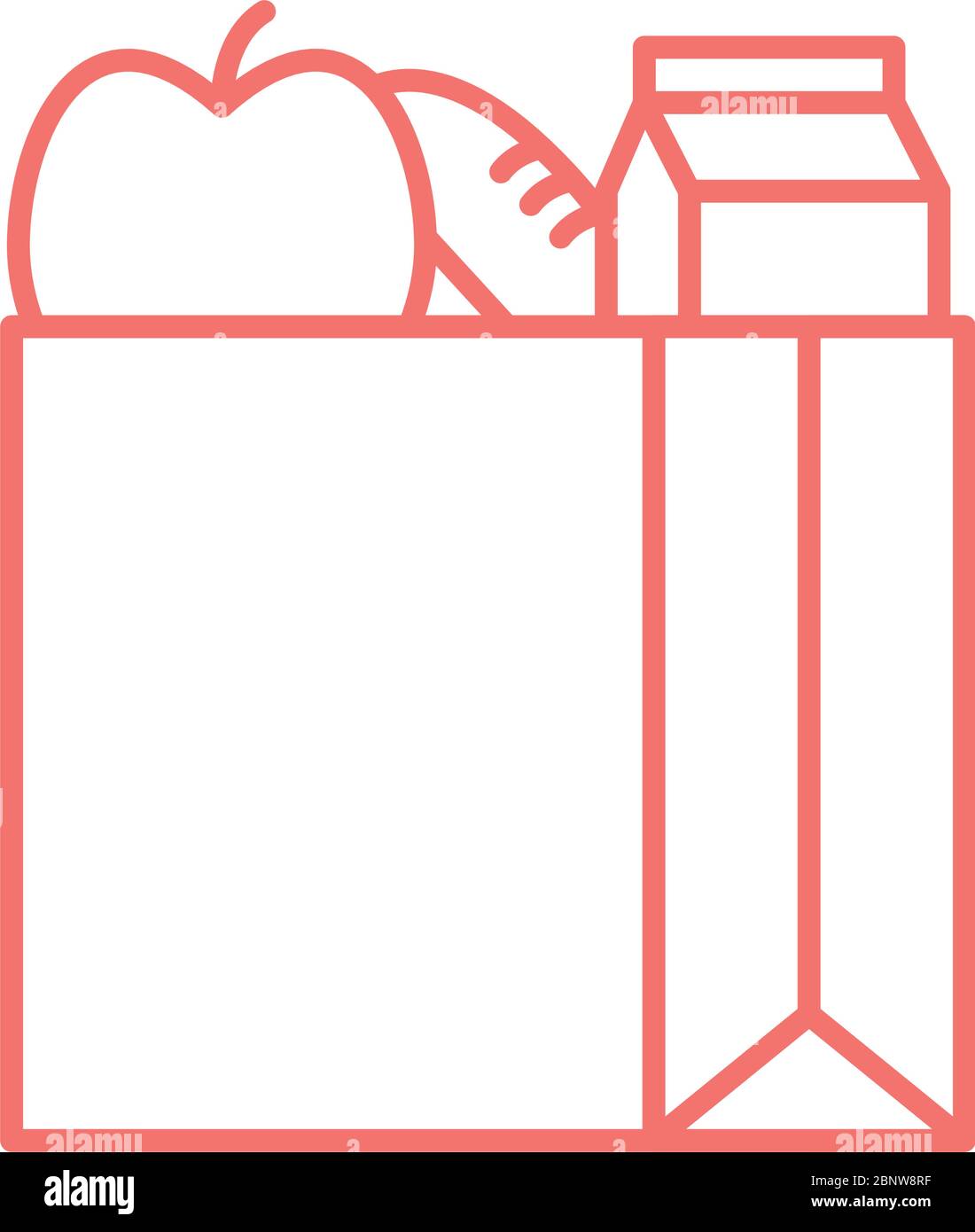 Milk box apple and bread inside bag line style icon vector design Stock Vector