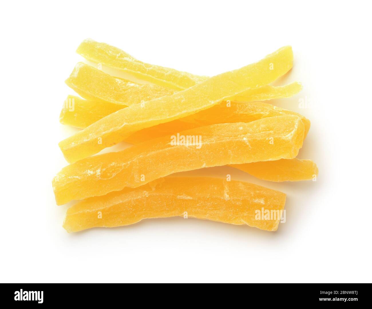 Top view of dried papaya strips isolated on white Stock Photo