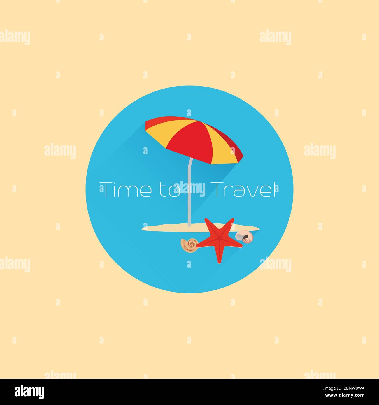 Time to travel flat round icon with umbrella. Vector illustration Stock ...