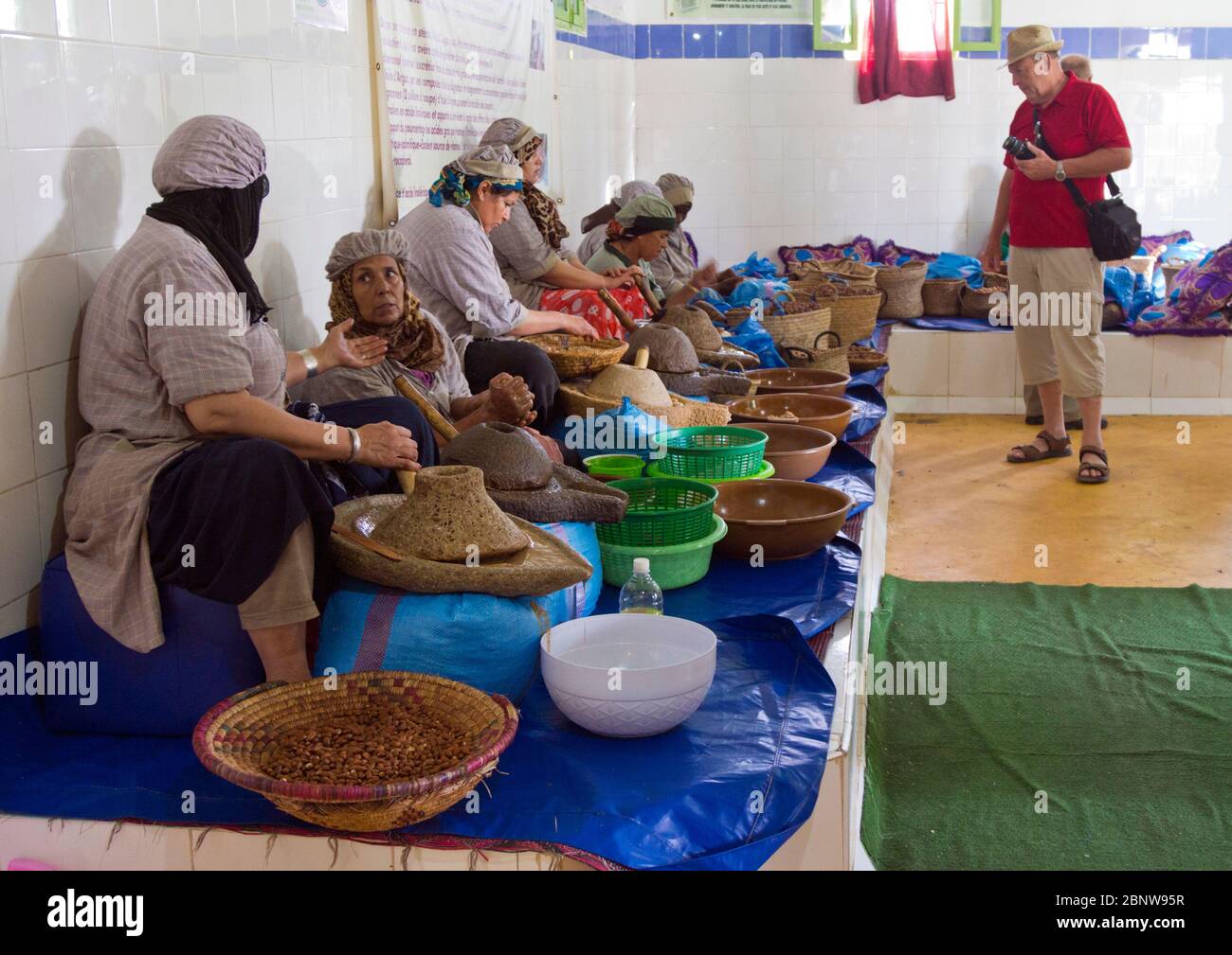 Moroccan women at an Argan Oil Cooperative, Essaouira, Morocco Stock Photo