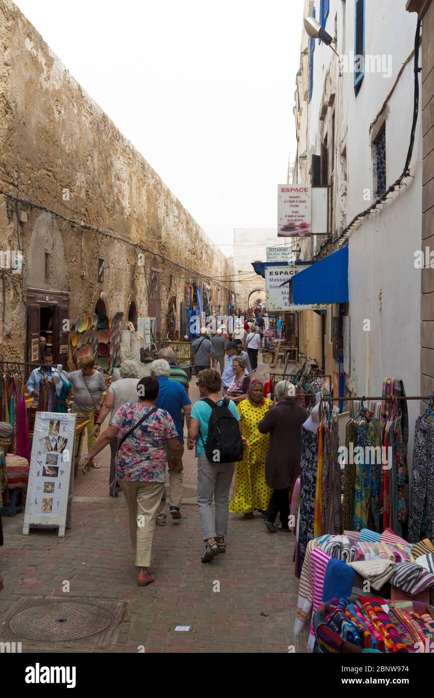 Narrow passage under the city walls of Essaouira, Morocco Stock Photo