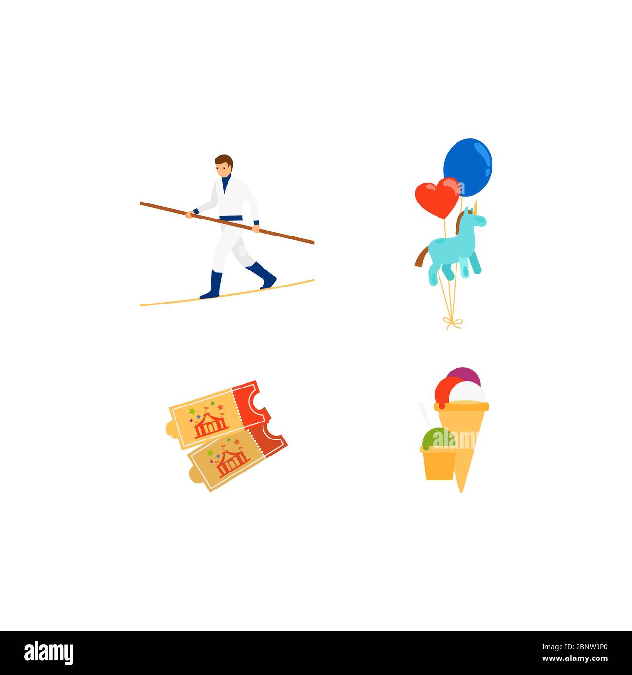 Circus vector flat colored icons set on white background Stock Vector