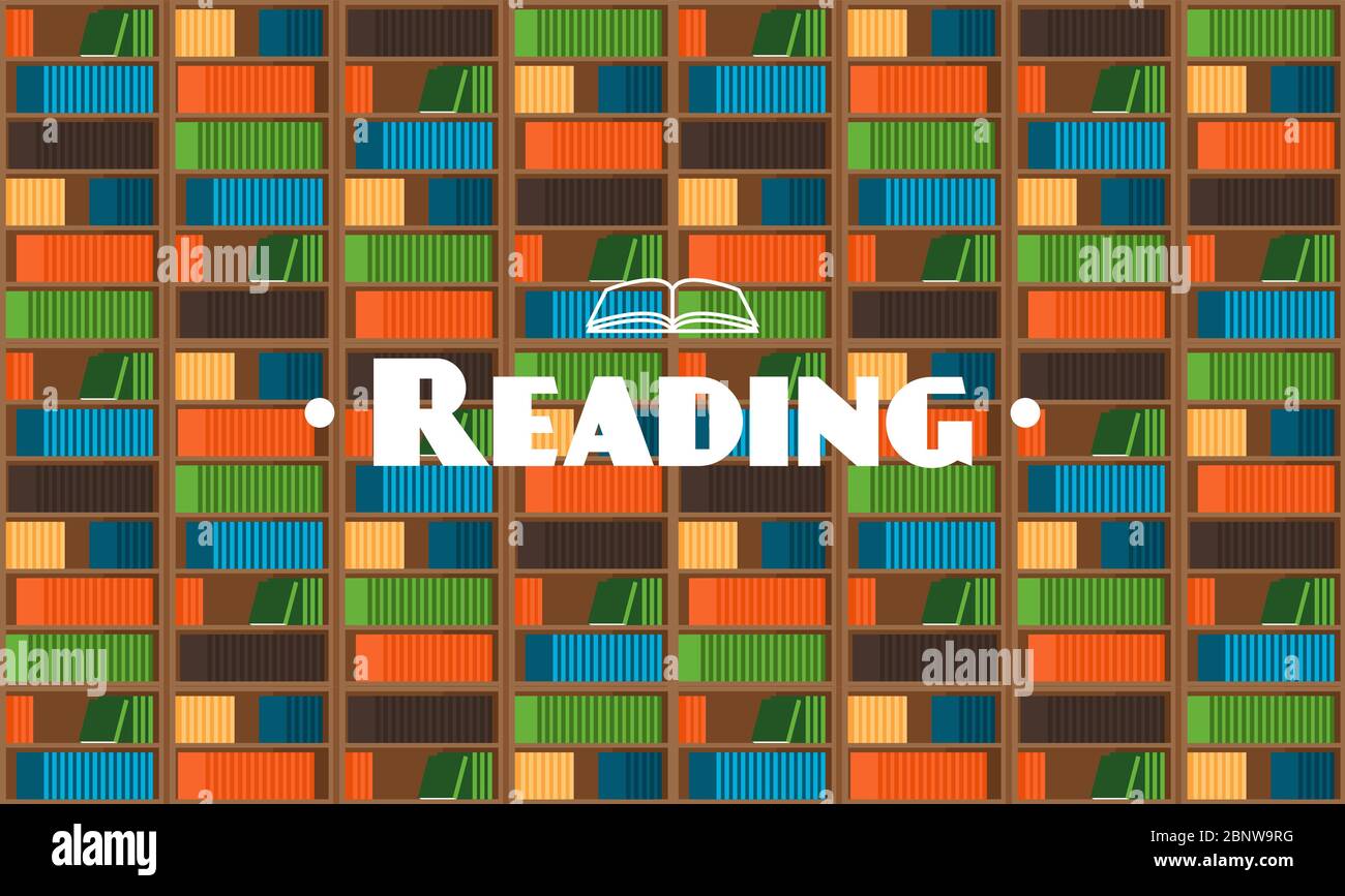 Flat style library background with books. Vector illustration Stock Vector