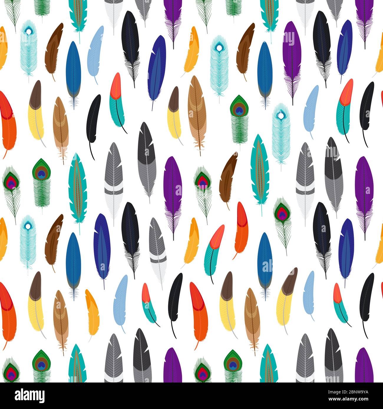 Vector decorative feathers seamless pattern on white background Stock