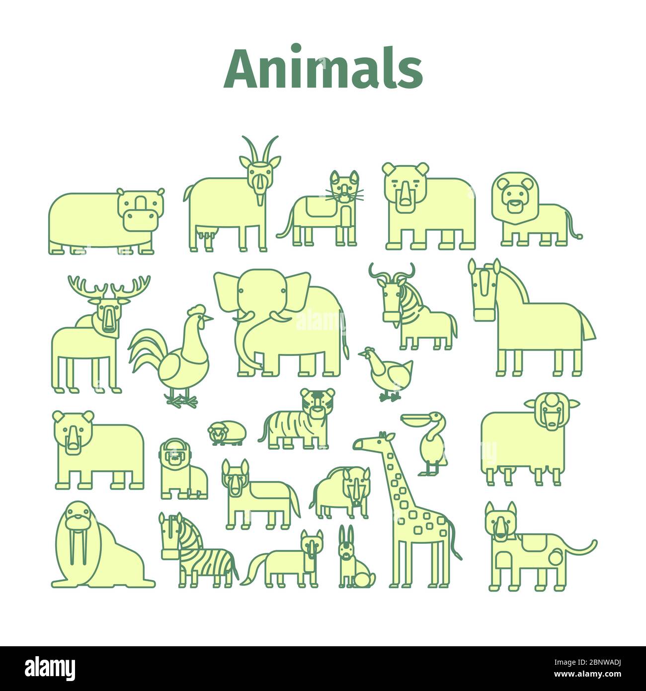 Animals line art vector Icons with strokes Stock Vector