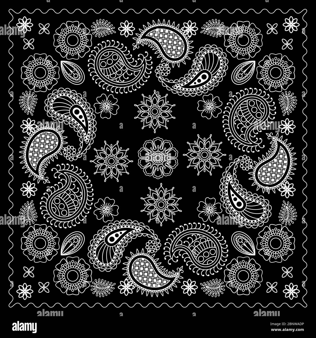 Black and White Bandana Print With Element Henna Style. Vector illustration  Stock Vector Image & Art - Alamy