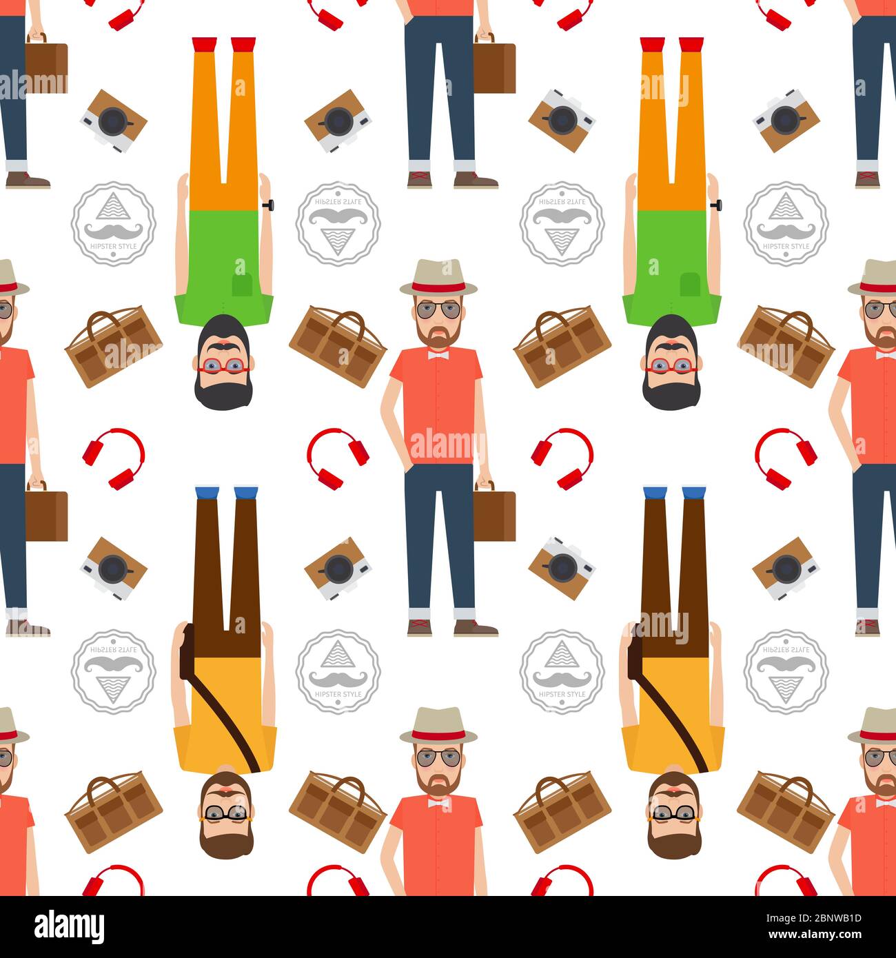 Man hipster flat style seamless pattern. Vector illustration Stock ...