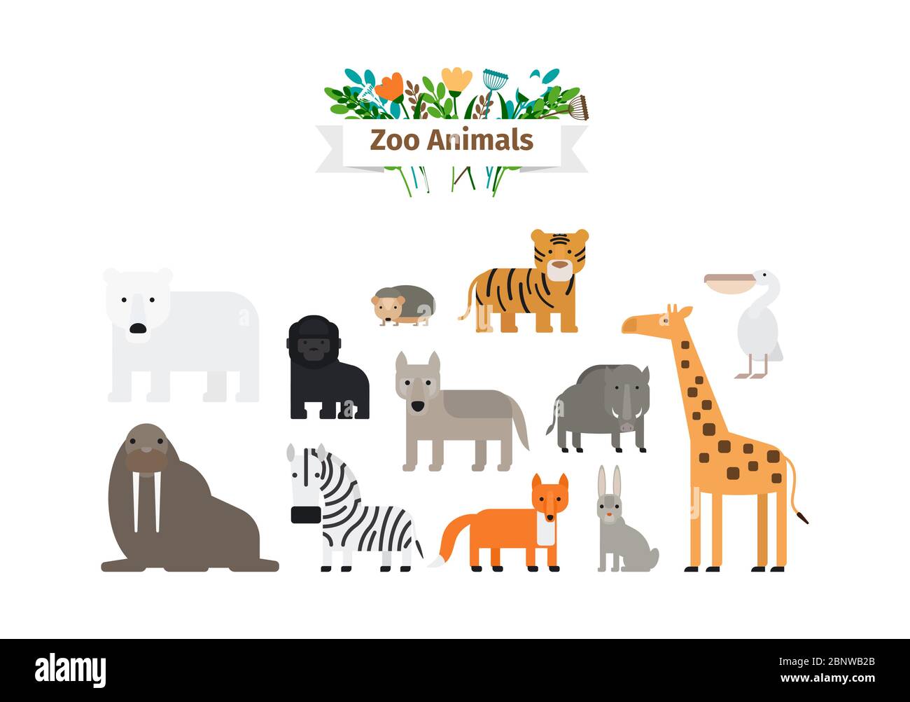 Zoo Animals Flat Design Colorful Vector Icons Set Stock Vector Image & Art  - Alamy