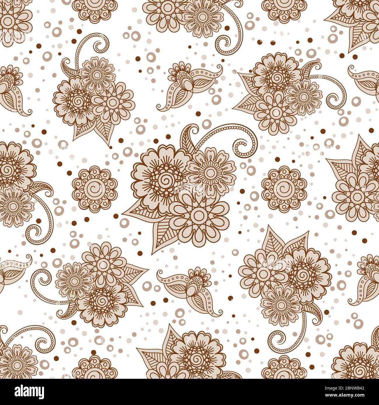 Henna elements with dots and flowers seamless pattern. Vector