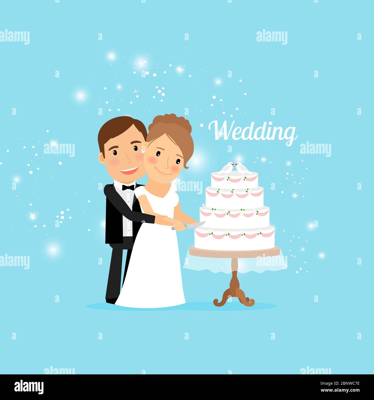 Bride and groom with wedding cake. Vector illustration Stock Vector ...