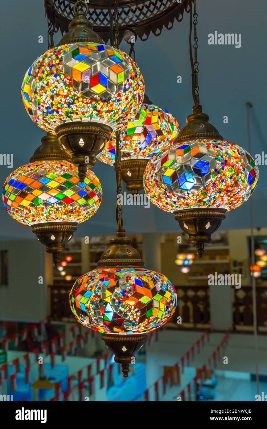 Beautiful Arabian lamps at ancient souk of Nizwa, in Oman Stock Photo