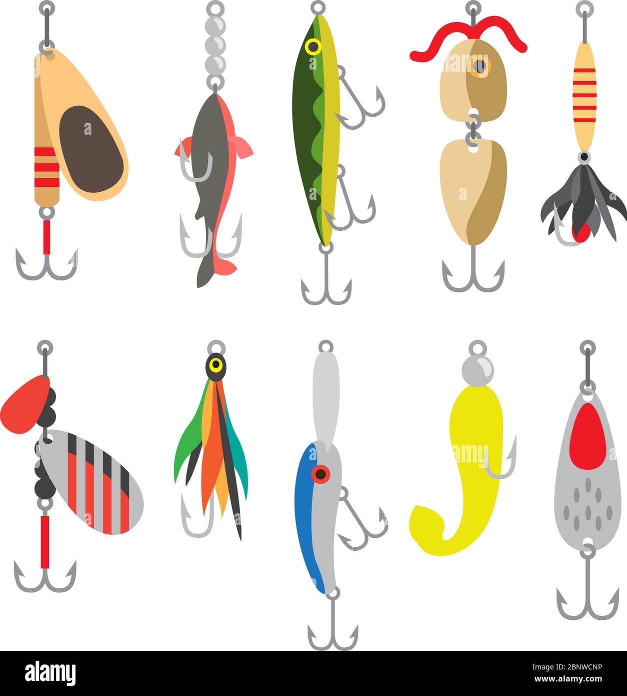 Fishing bait. Fish lure with hook flat icons isolated on white