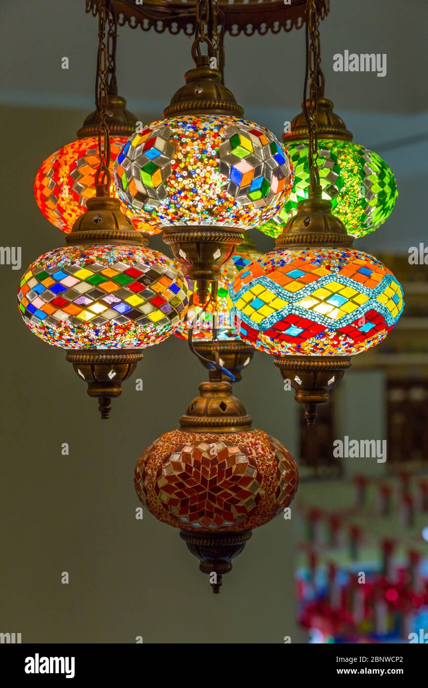 Beautiful Arabian lamps at ancient souk of Nizwa, in Oman Stock Photo