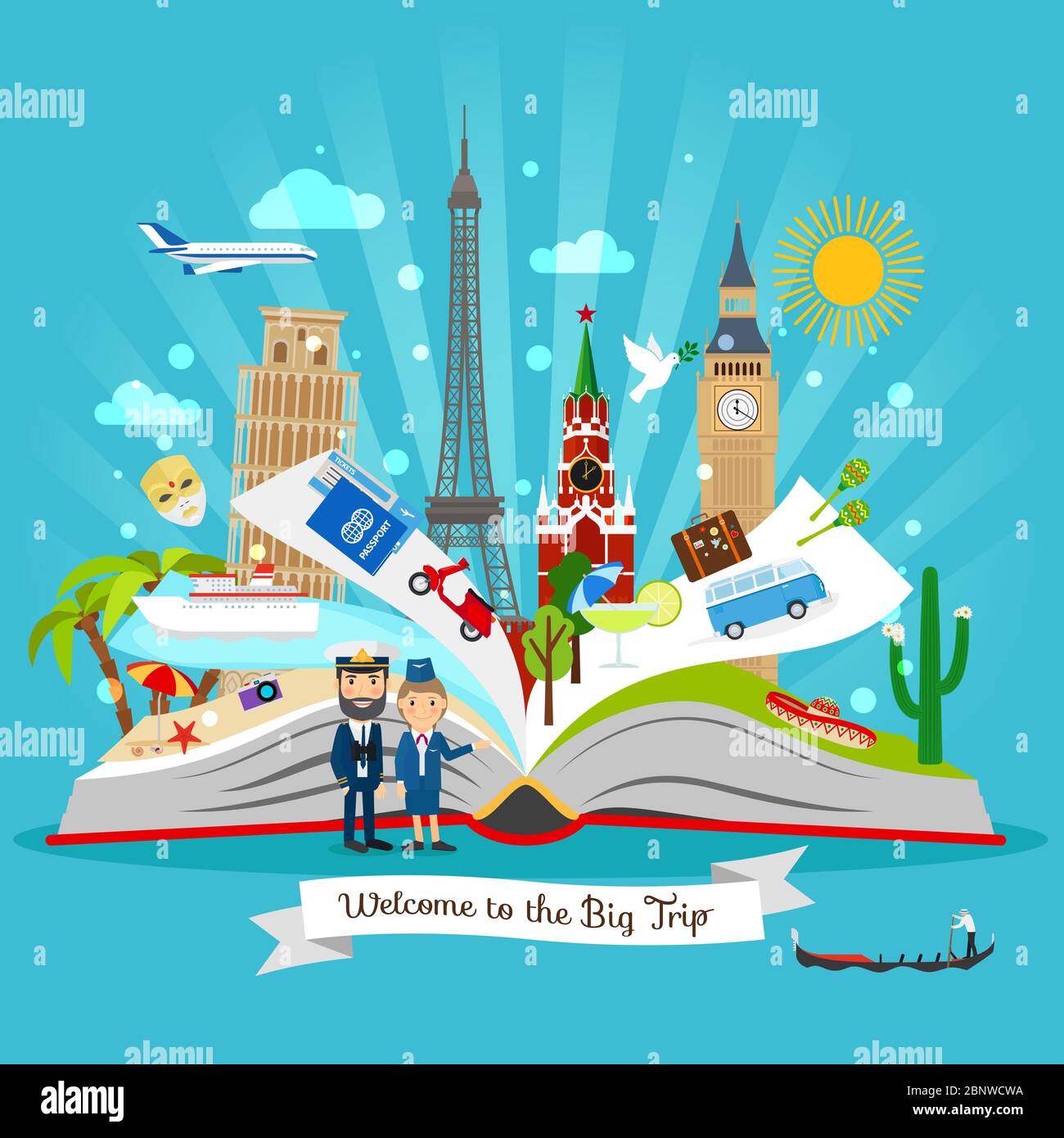 Travel book. Cartoon open tour guide book with vector trip elements Stock  Vector Image & Art - Alamy