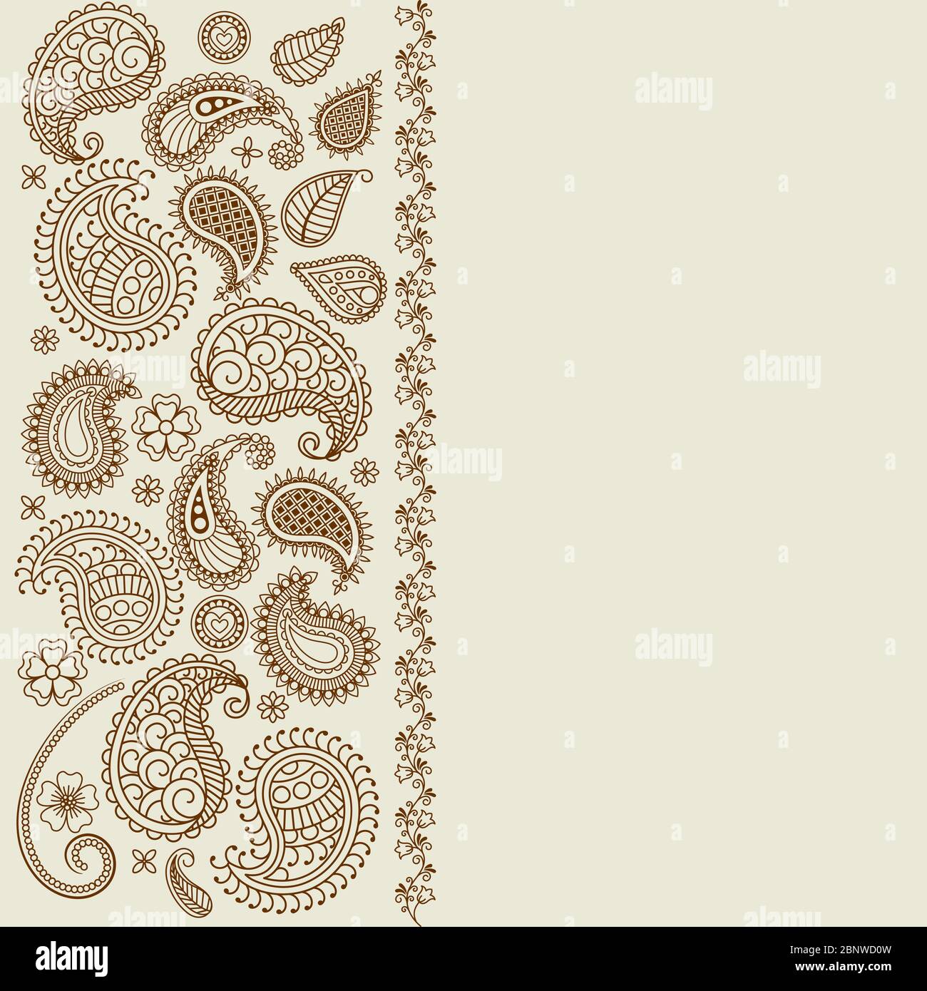 Paisley leaf henna elements greeting card. Vector illustration Stock