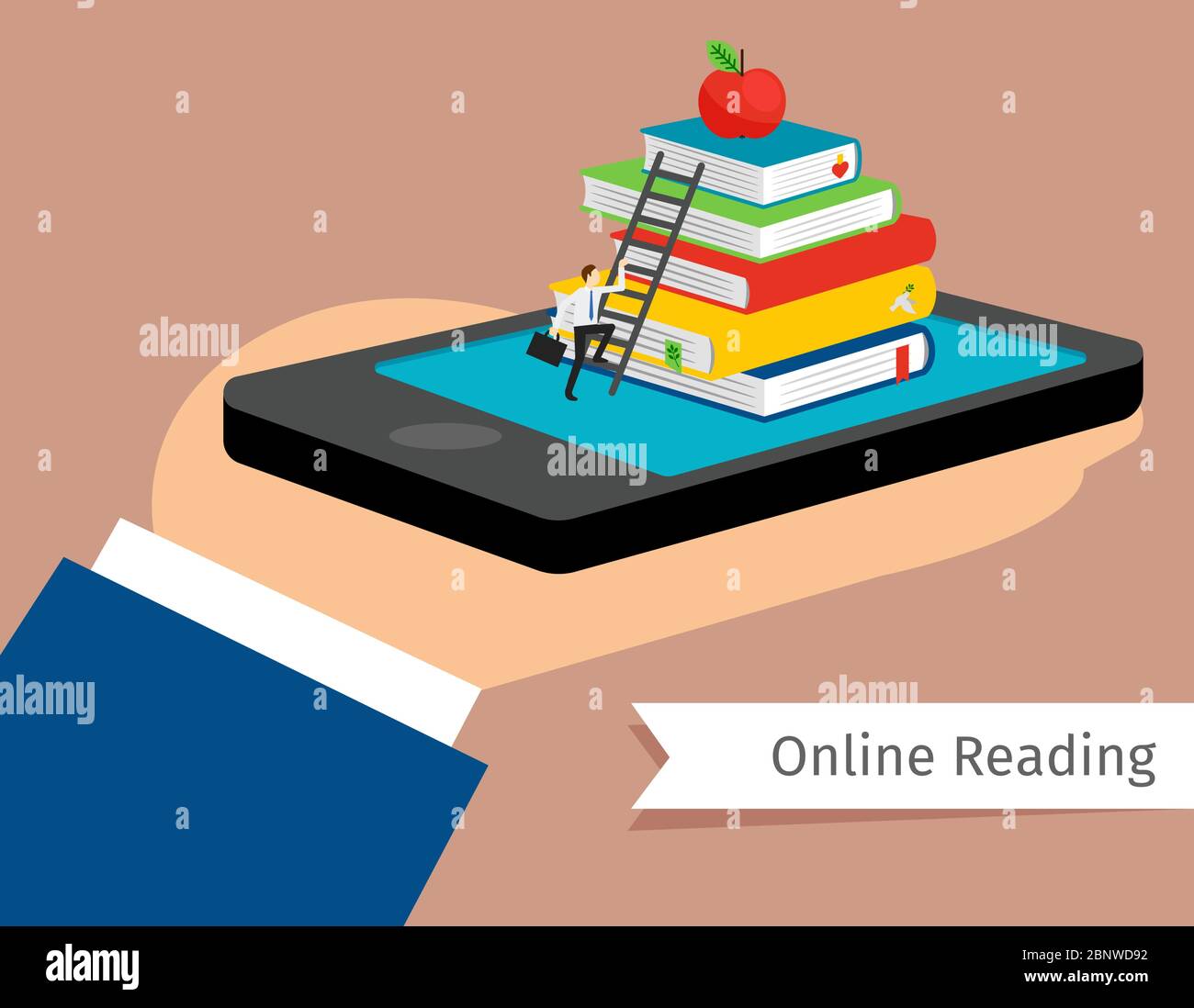 Mobile library in smartphone vector illustration. Isometric 3d online ...