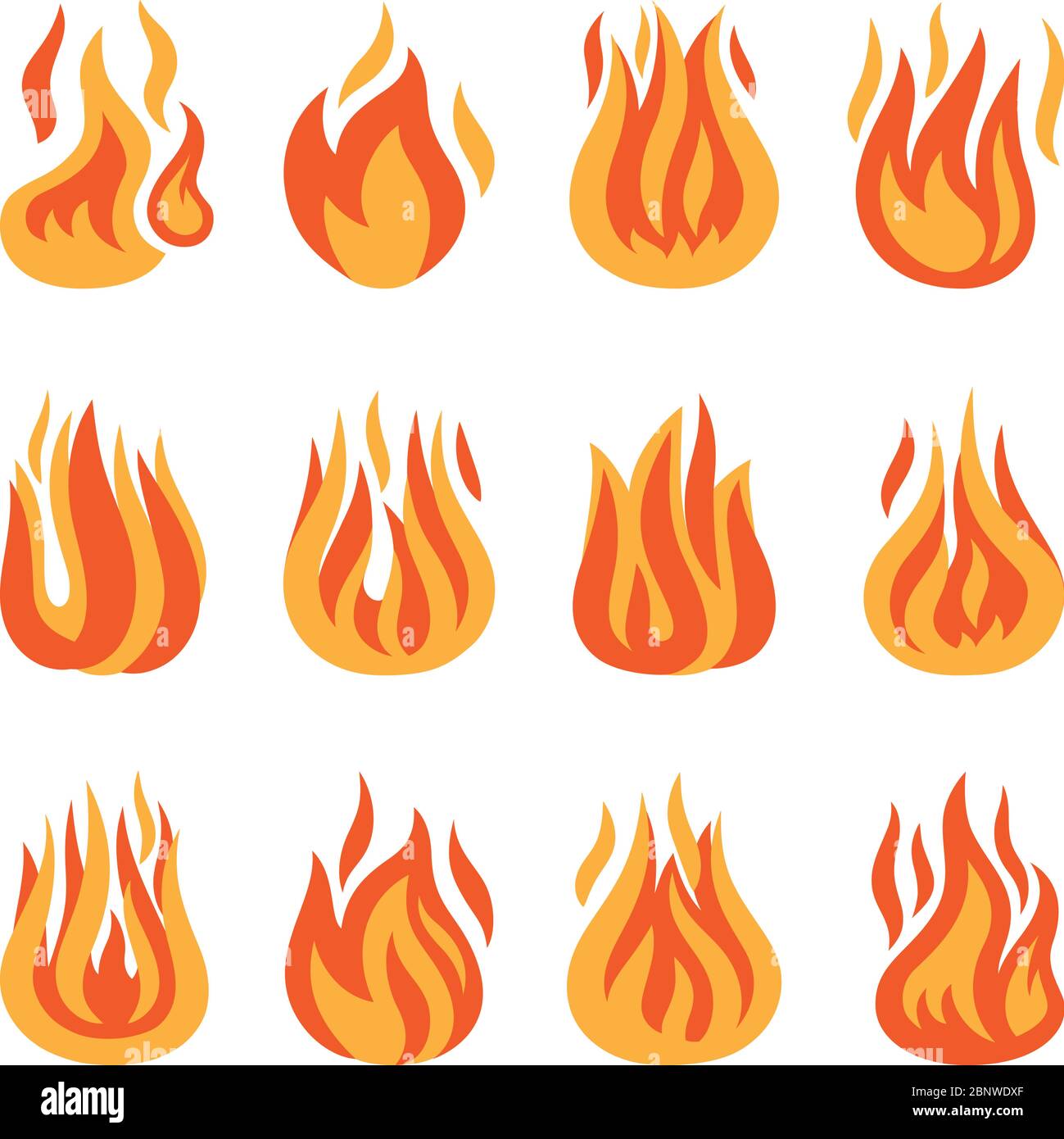 Fire icons. Vector fire flame silhouette set isolated on white ...