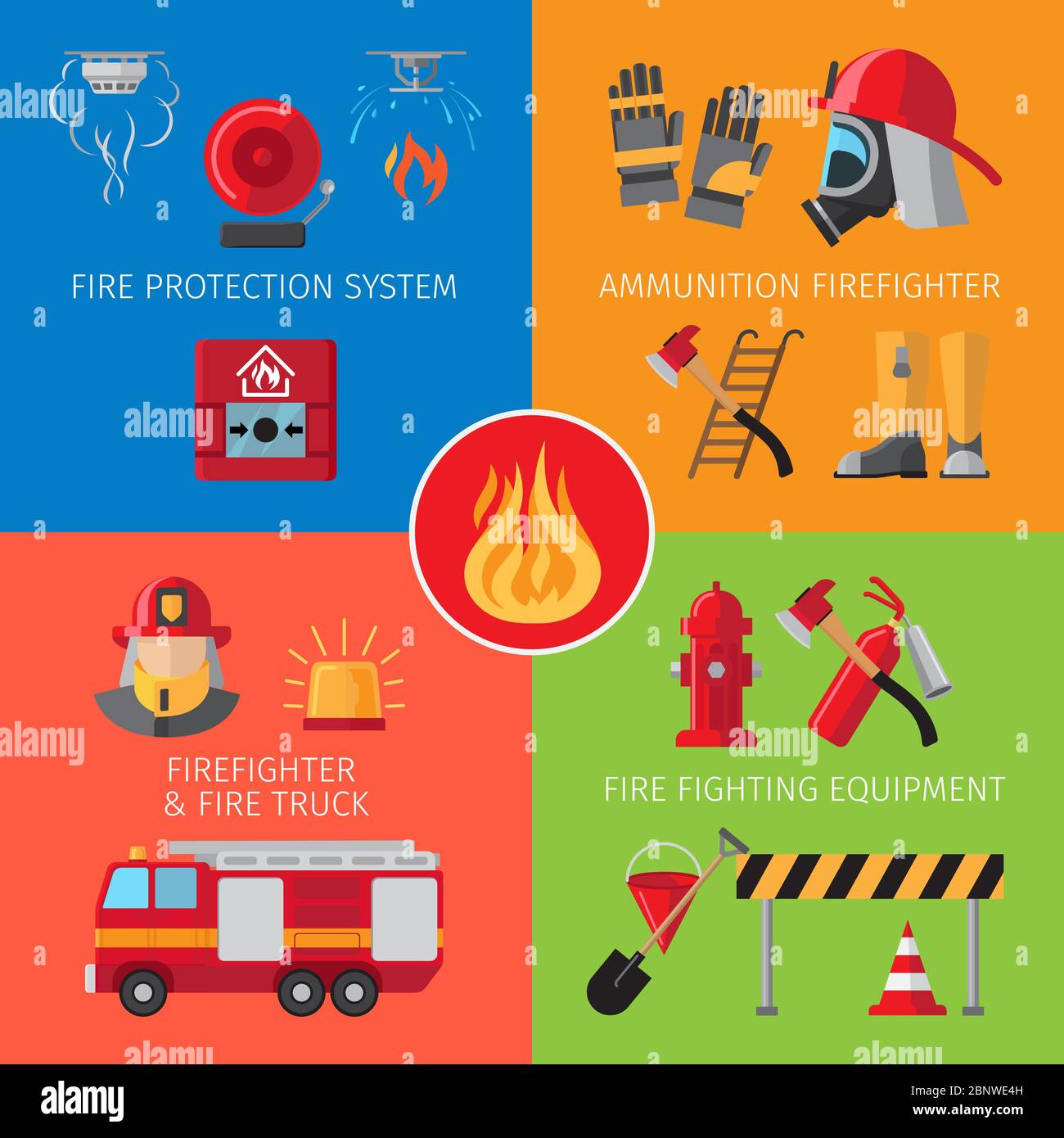 Firefighting inventory and fire rescue concepts. Business and house ...