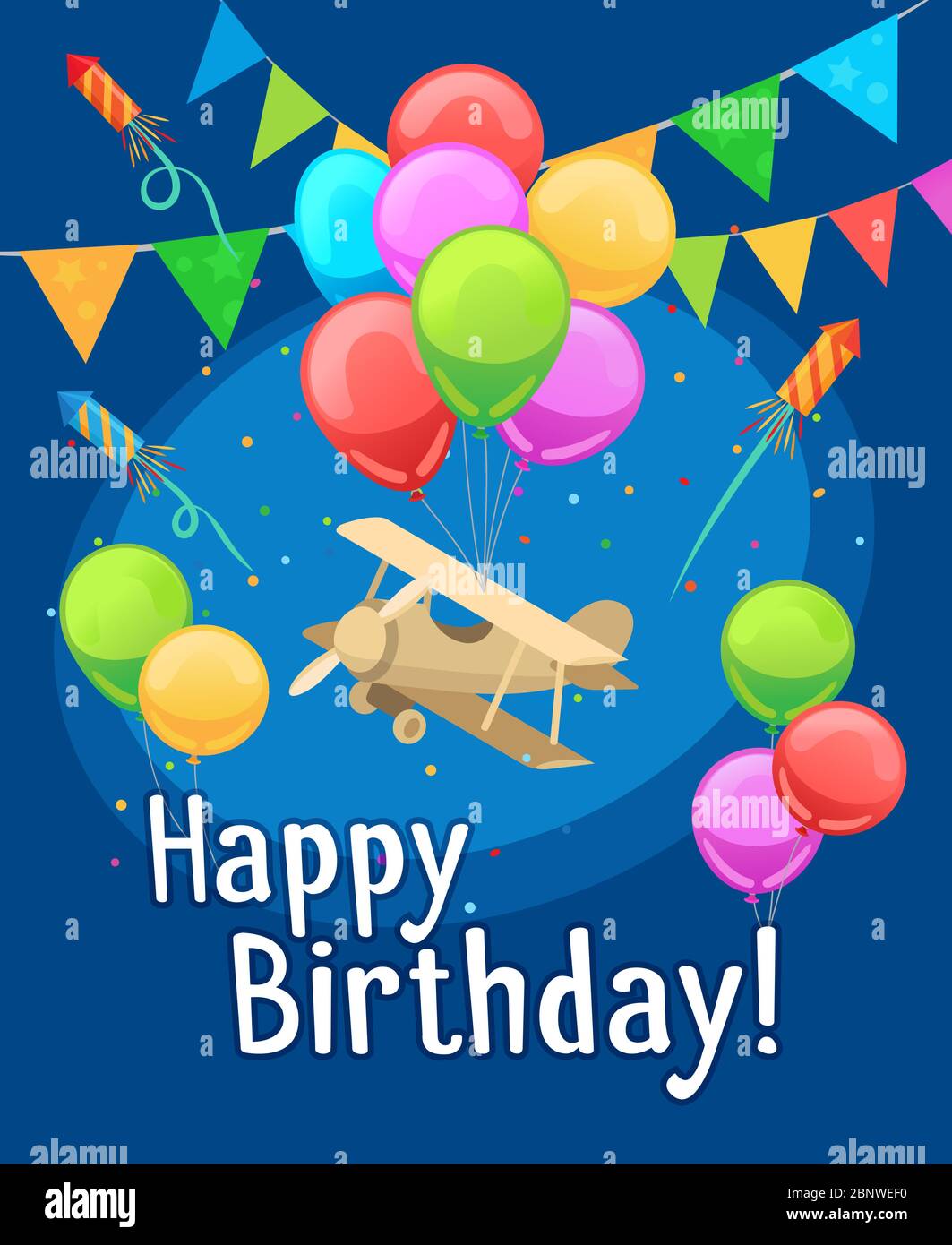 Kids party card template. Children happy birthday card with ...