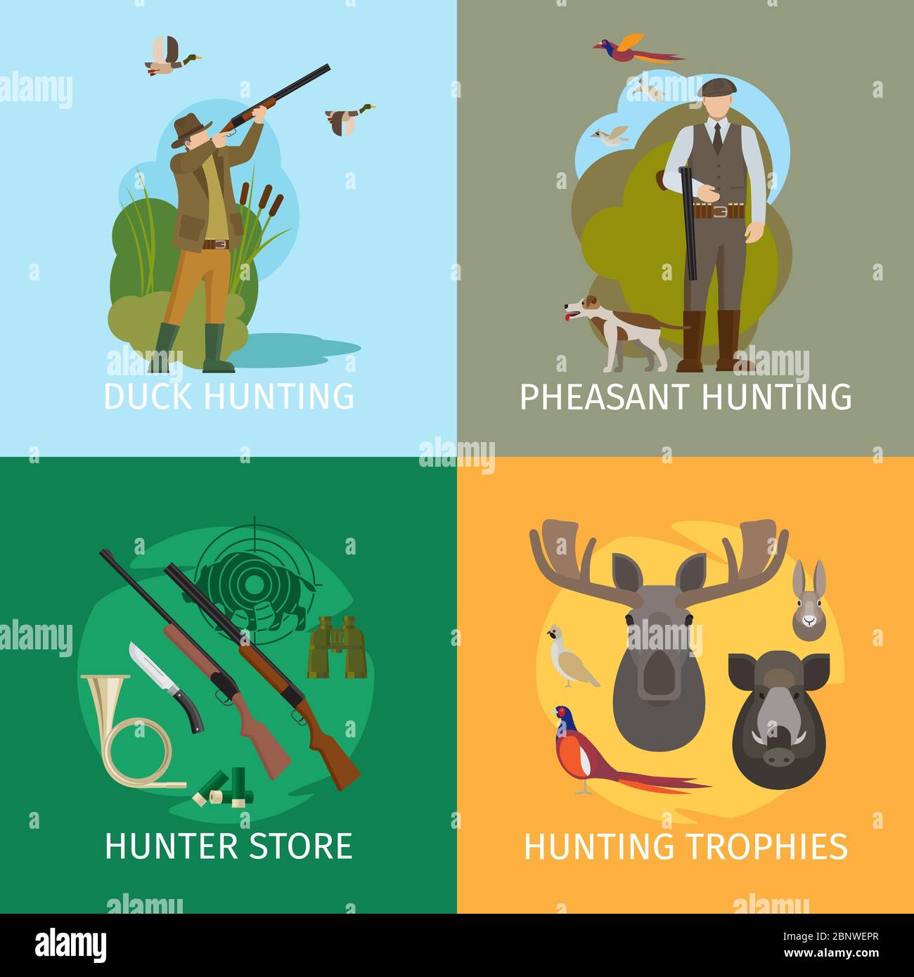 Animals hunting concepts. Wildlife duck hunt and wild boar hunting with