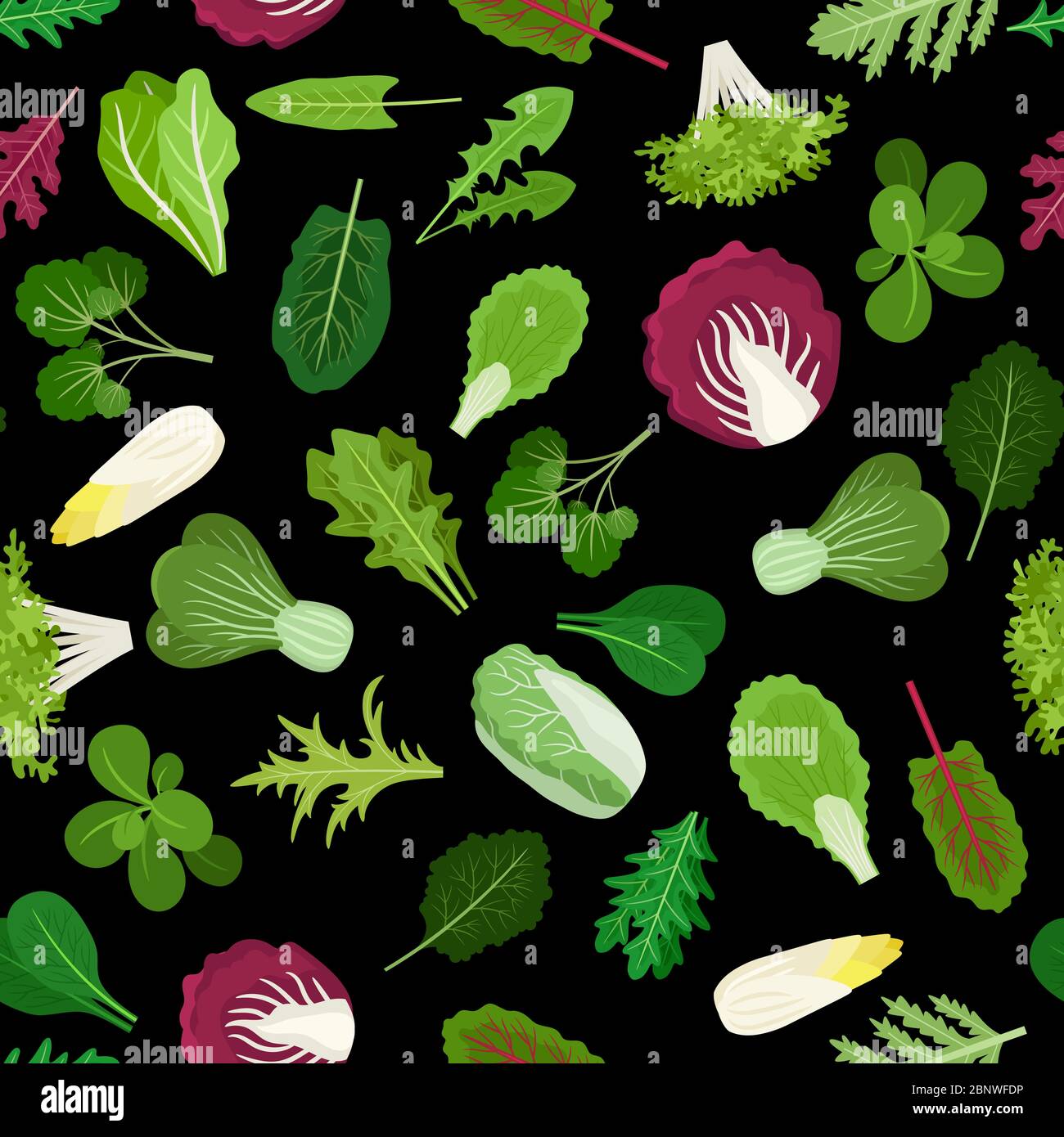 Salad green vegetables lettuce leaves and herbs background. Vector ...