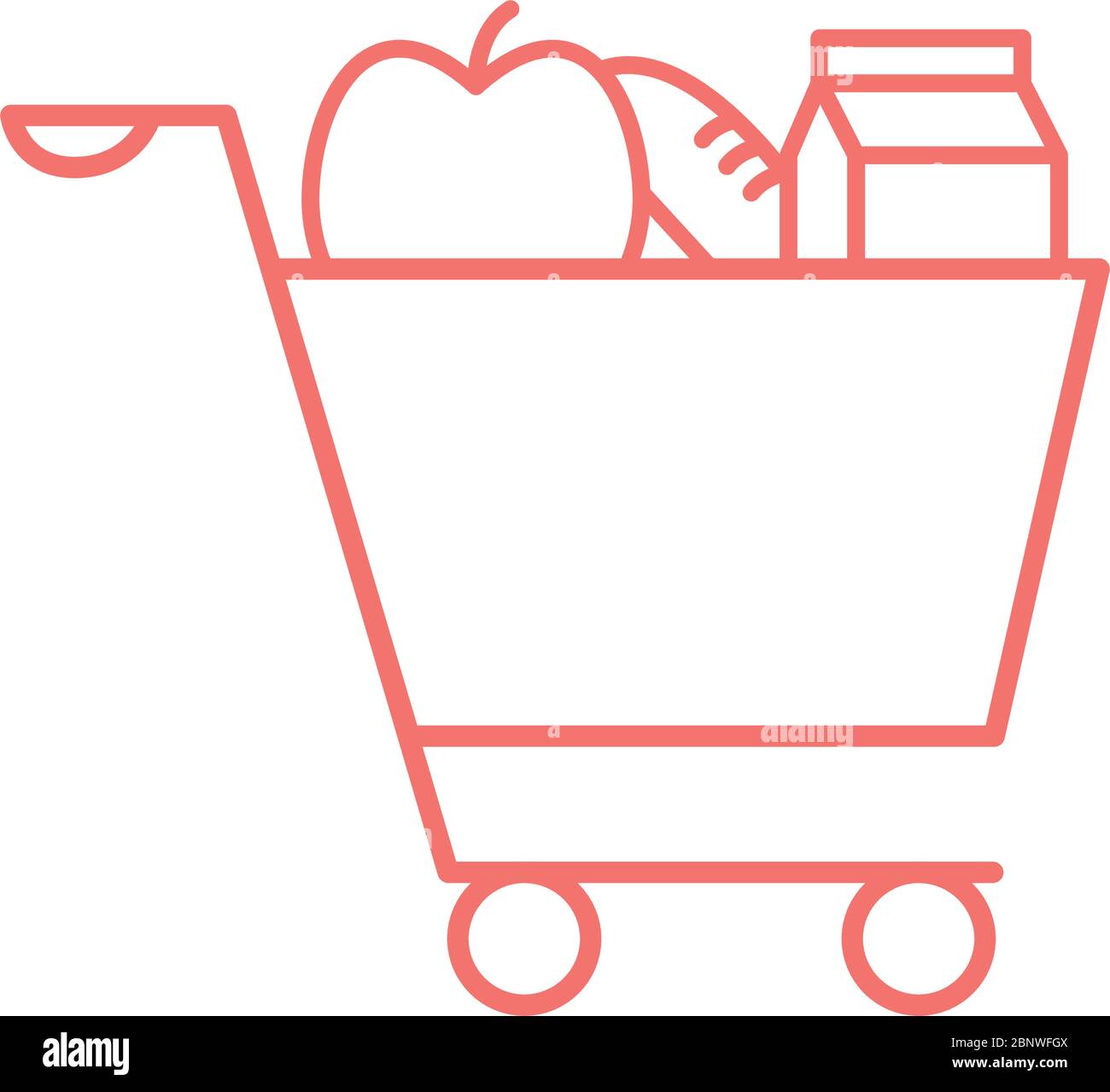 Milk box apple and bread inside cart line style icon vector design Stock Vector
