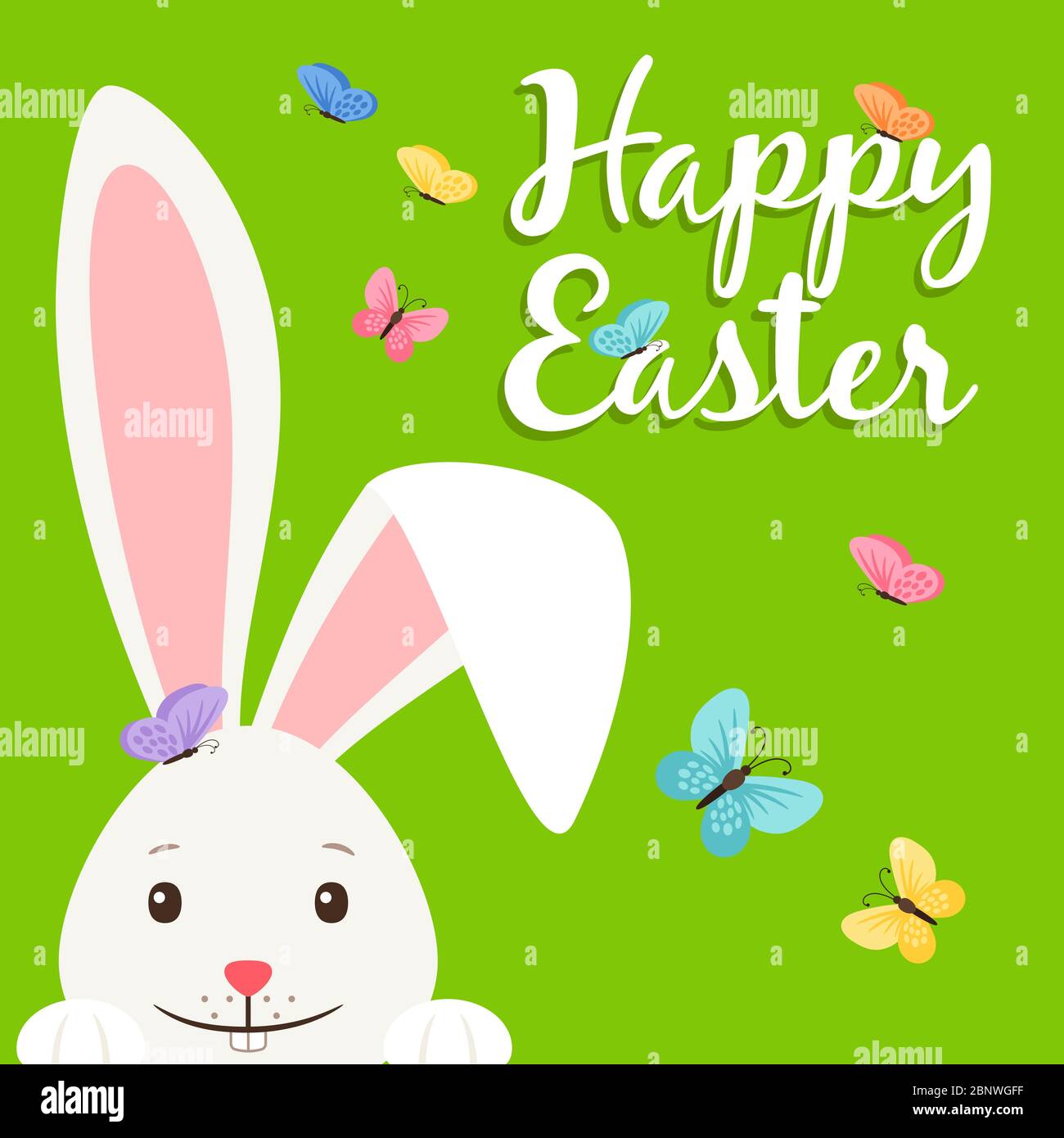 Happy easter vector elements for banner with white rabbit and flowers ...