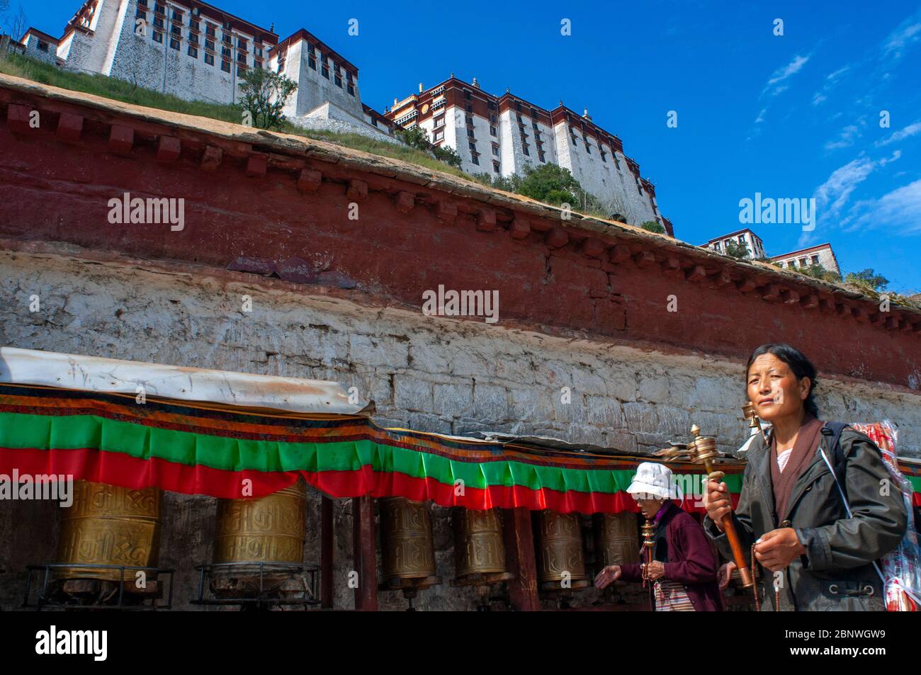 Prayer wheels in Potala palace, former Dalai Lama residence in Lhasa in