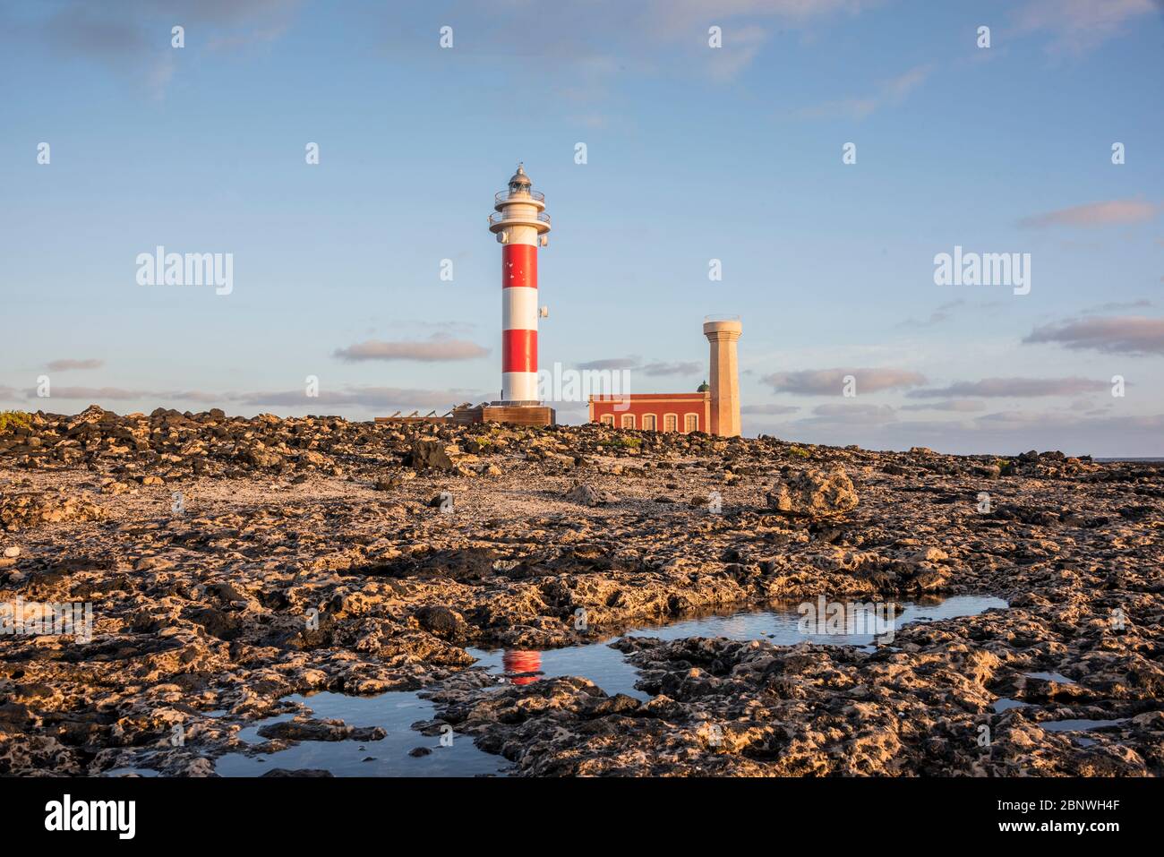 El Toston Lighthouse in north west Fuerteventura, Spain, Canary Islands. Stock Photo