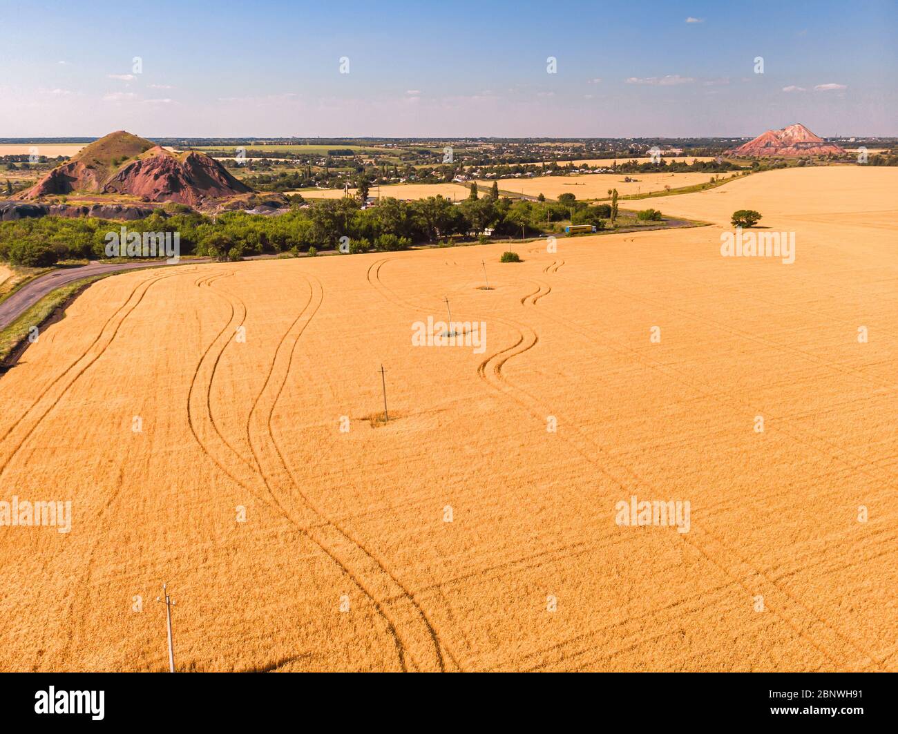 Aerial landscape of summer farm wheat field harvest crops Stock Photo ...