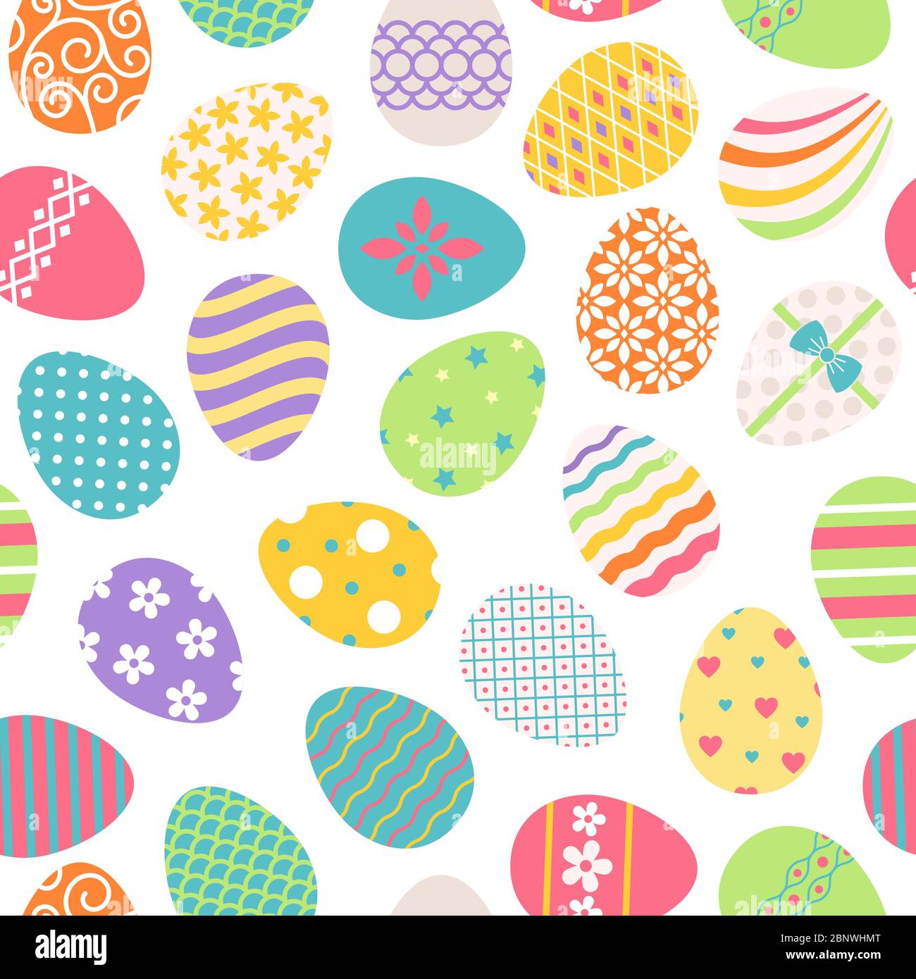 Easter eggs seamless pattern. Vector colored ostern background with floral patterns Stock Vector