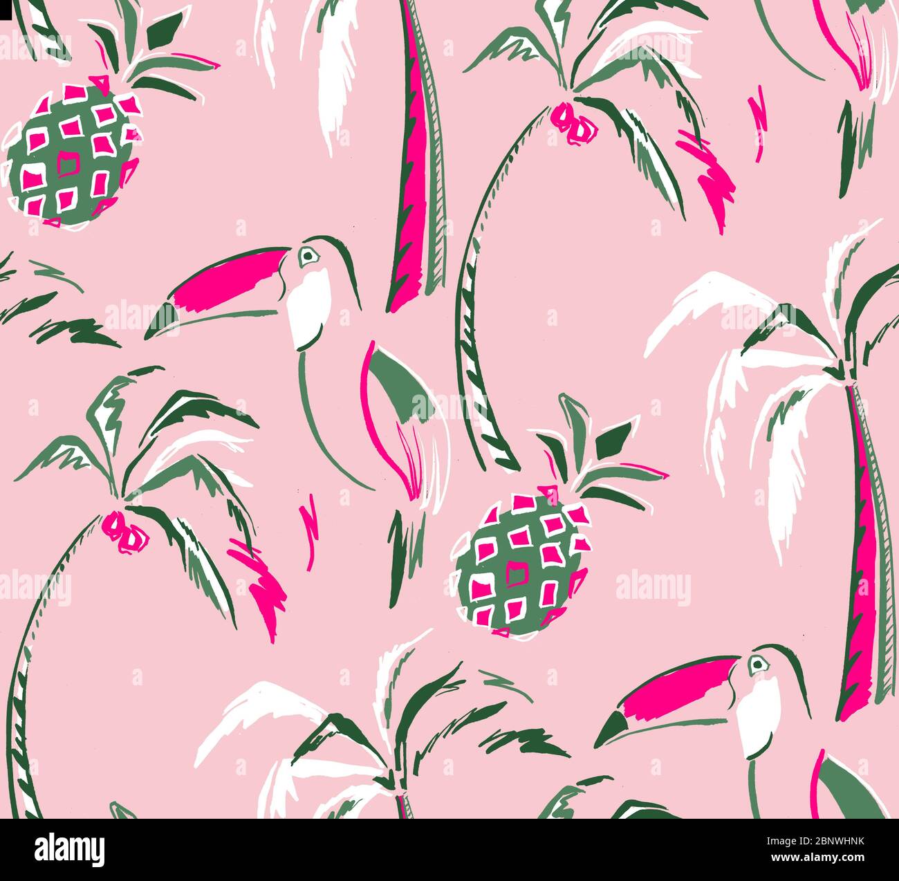 Beautiful seamless floral summer pattern background with tropical palm ...
