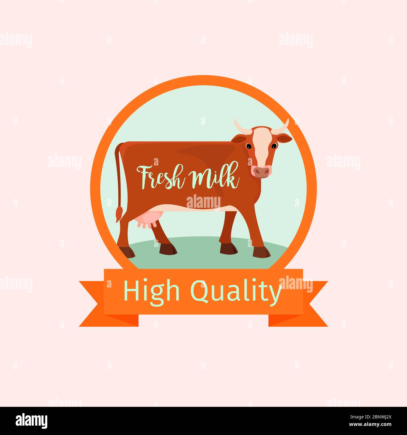 Label Design Add Cow Cow animal, orange vector label design. Fresh milk logo Stock Vector ...