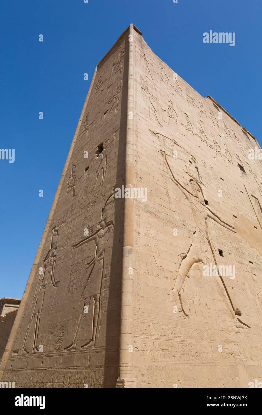 Bas Relief of Pharaoh, First Pylon, Temple of Horus, Edfu, Egypt Stock Photo
