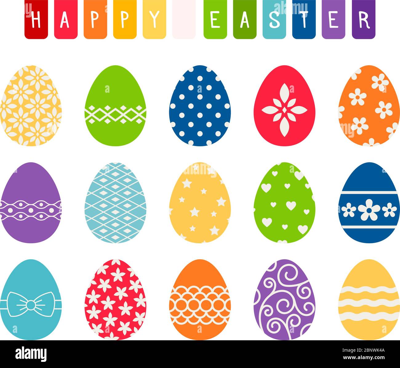 Easter eggs with flowers and decorative patterns vector set isolated on white background Stock Vector