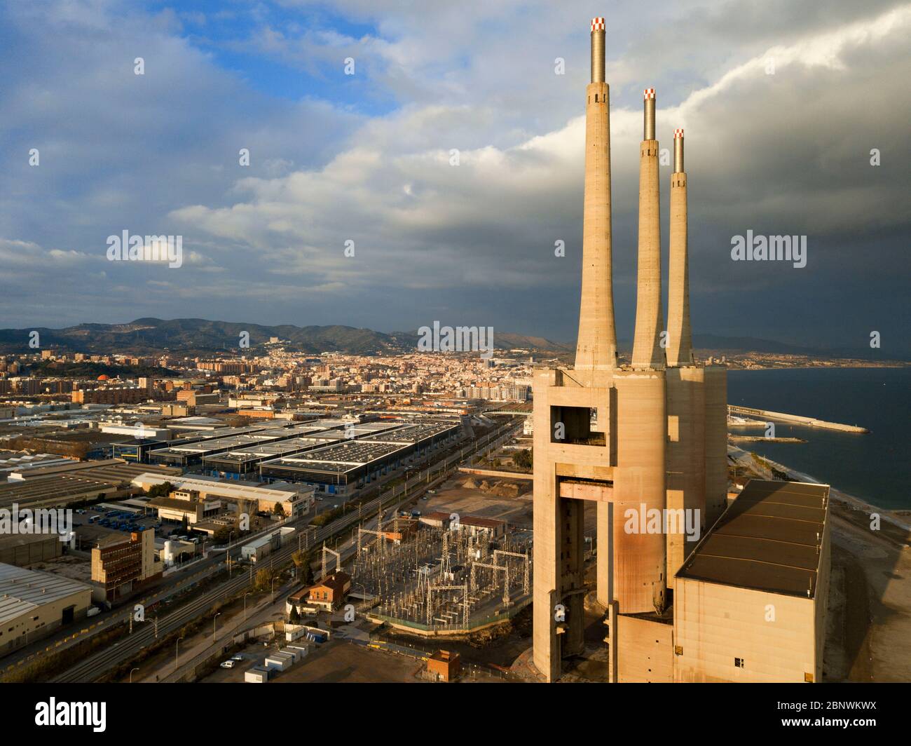 Badalona and Sant Adria de Besos power plant in Barcelona, Spain Stock Photo
