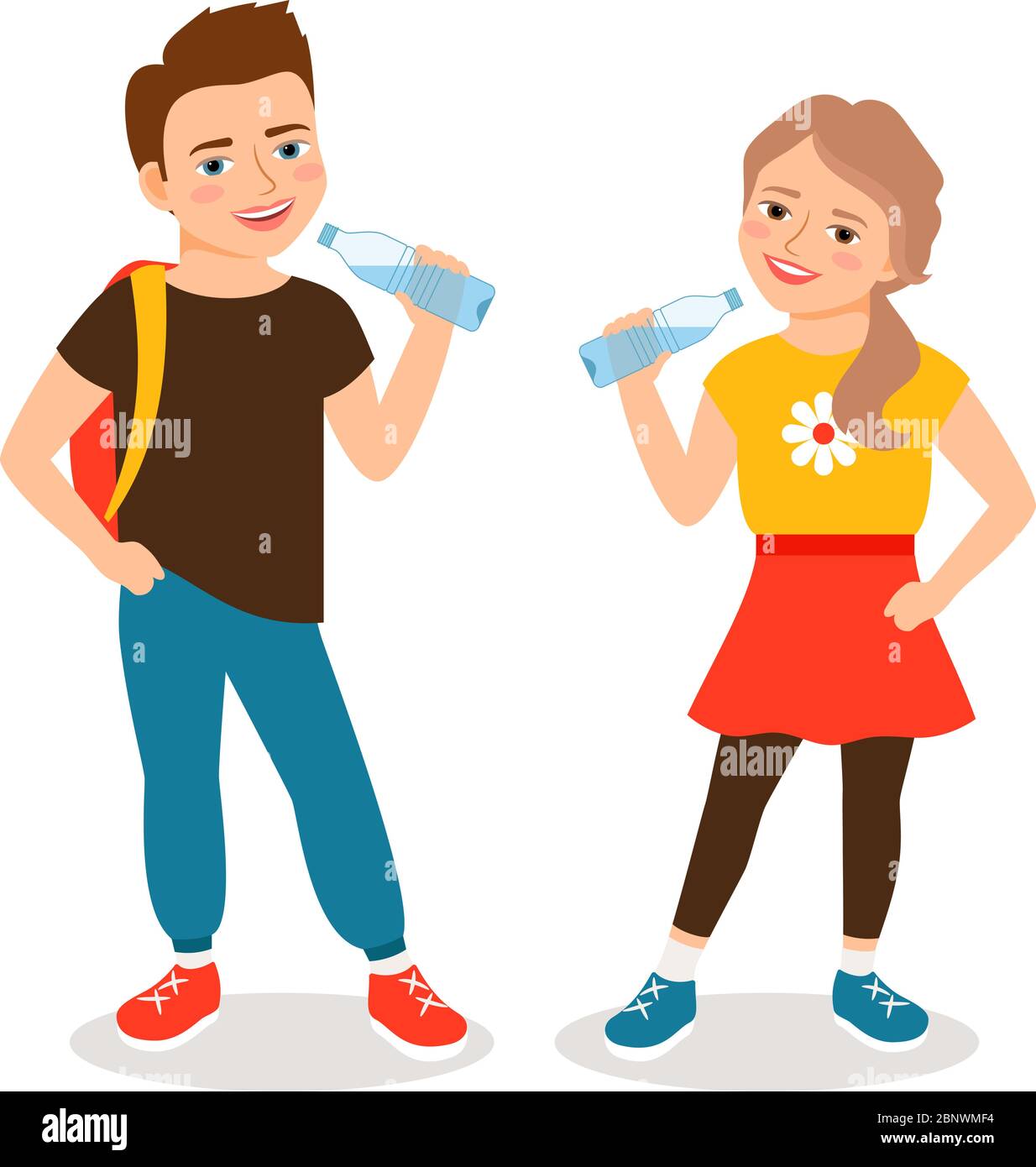 Kids drinking water. Cartoon little boy and small girl drinks clean water  isolated on white background. Vector illustration Stock Vector Image & Art  - Alamy