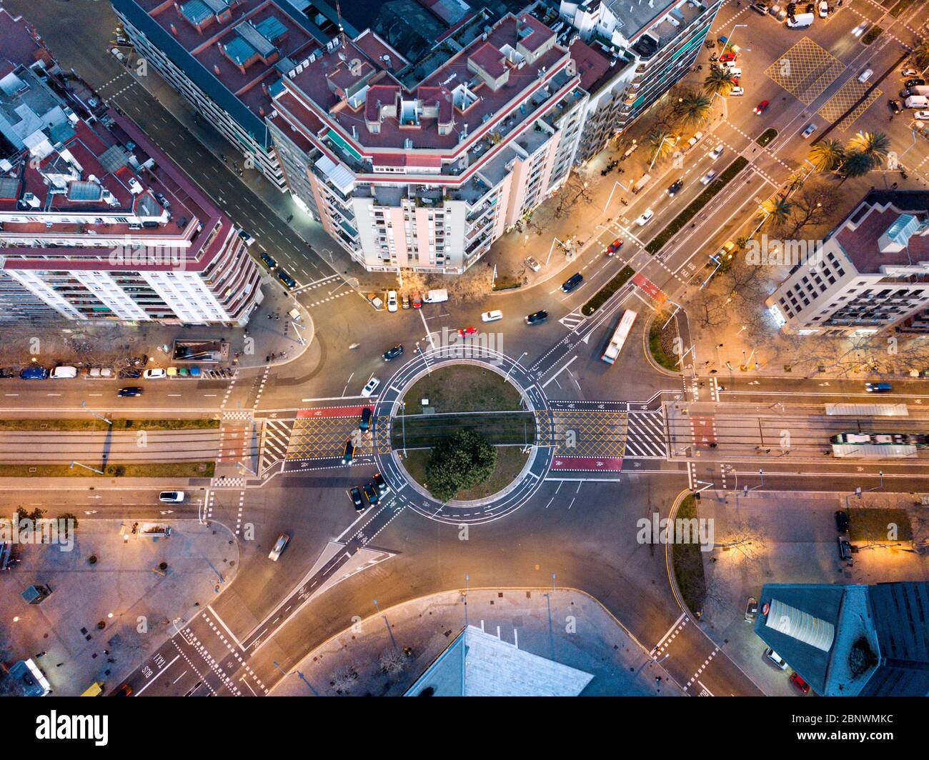 Archivo de la corona de Aragon and Roundabout in marina Meridiana avenue Marina street and Almogavares street aerial view Barcelona Catalonia Spain. Stock Photo