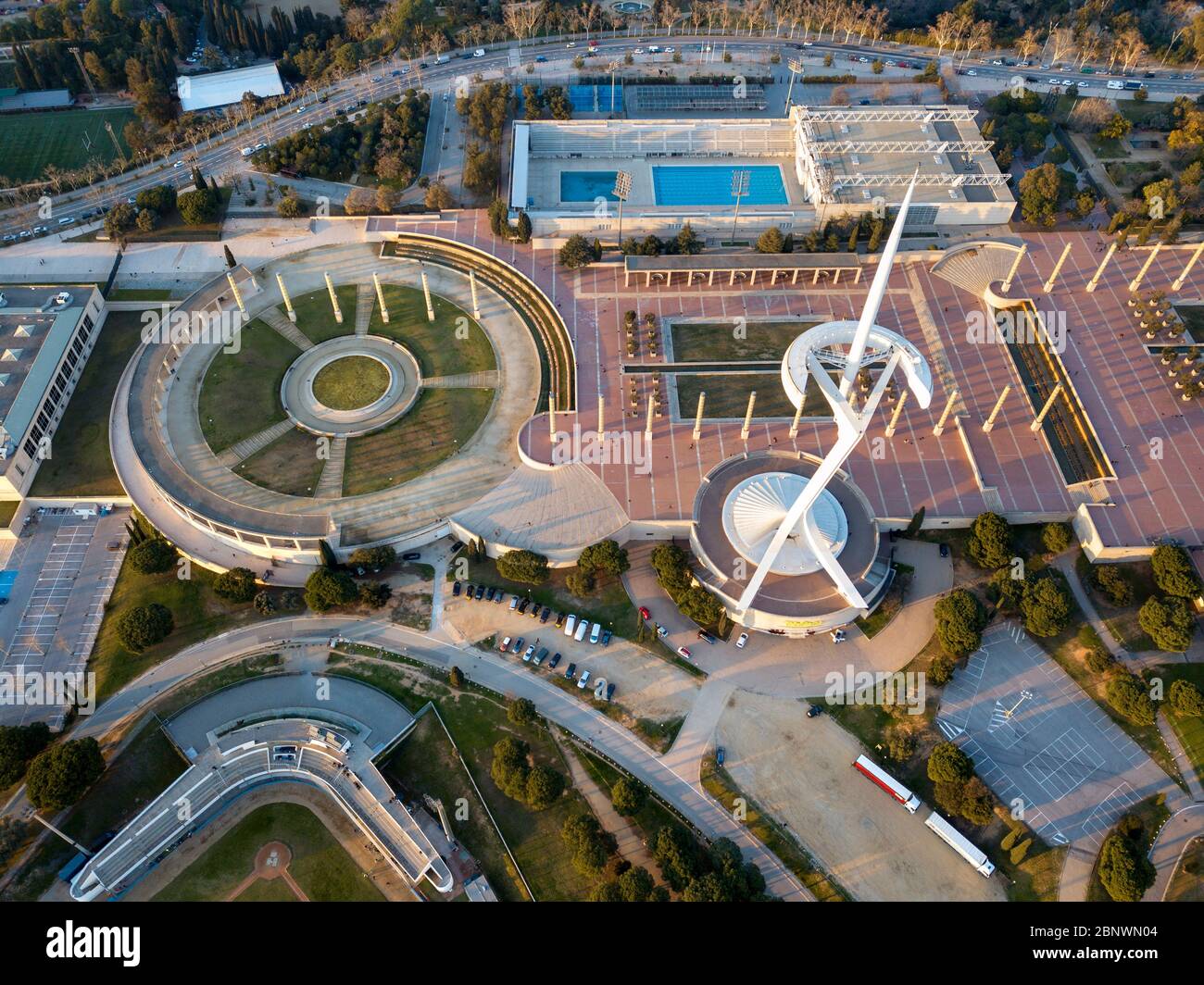 Aerial View Olympic Ring Or Anella Ol mpica And Palau Sant Jordi Estadi aerial-view-olympic-ring-or-anella-ol-mpica-and-palau-sant-jordi-estadi