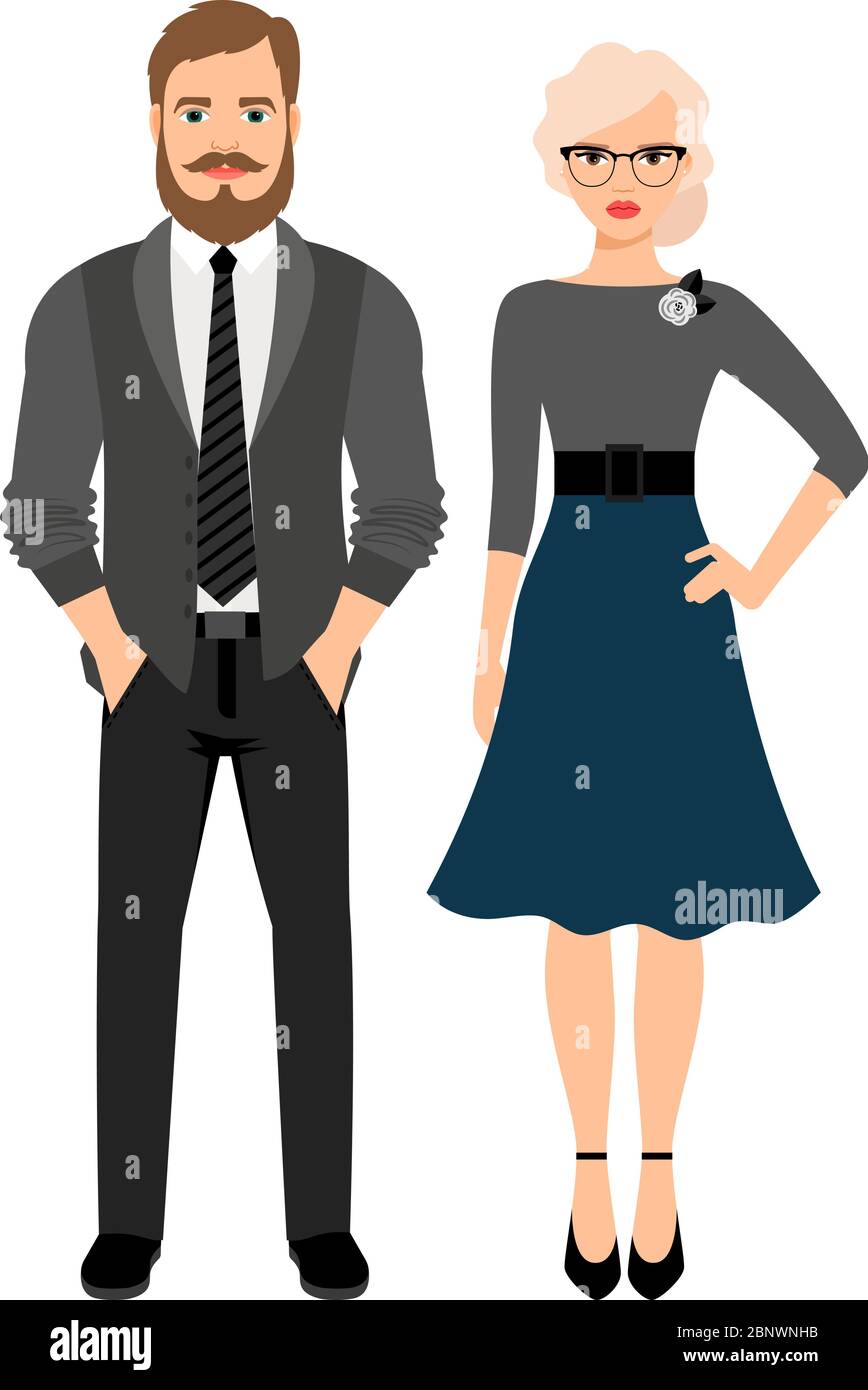 Business style fashion couple on white background. Vector illustration Stock Vector