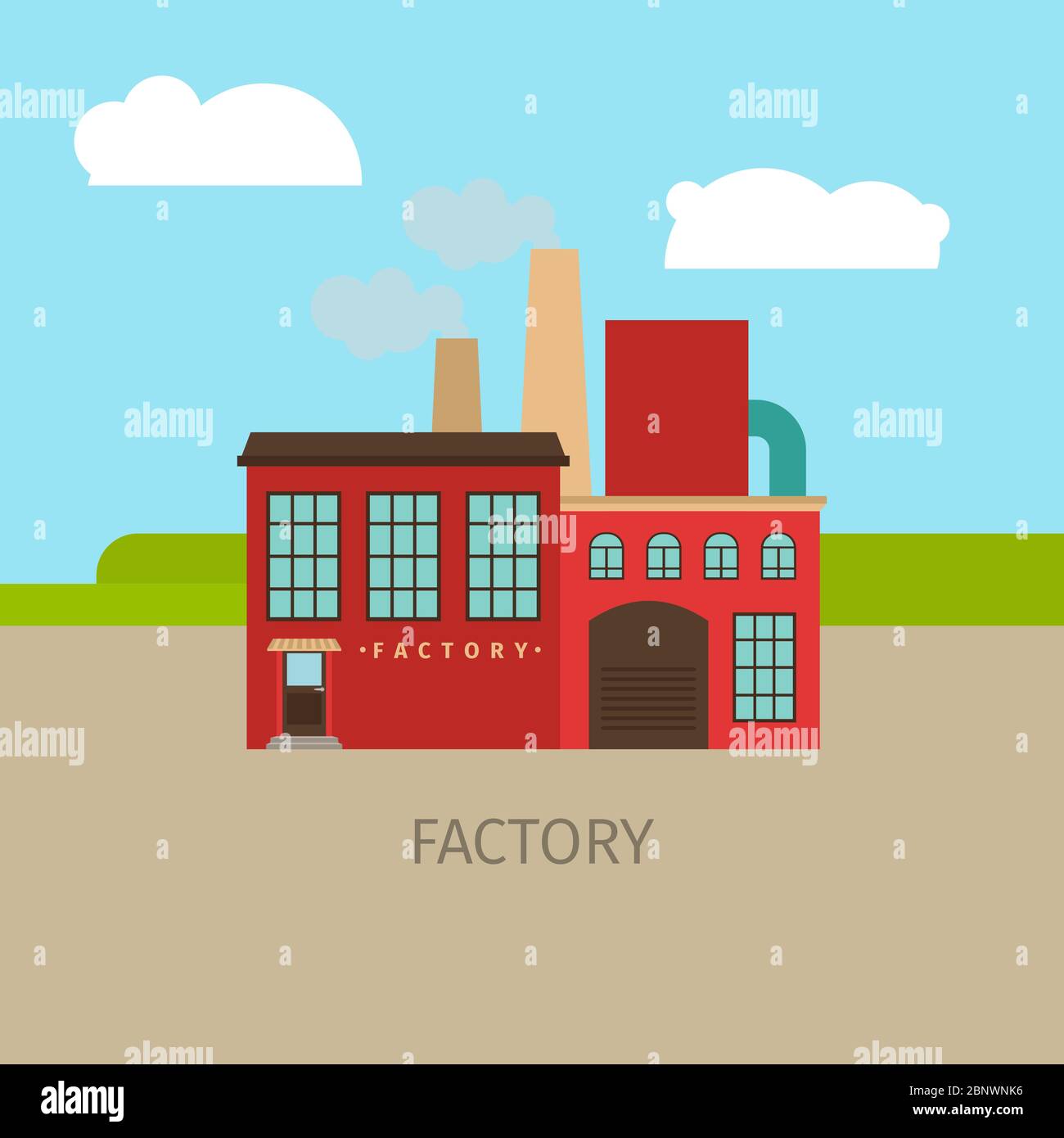 Colored factory building with sky and clouds, vector illustration Stock ...