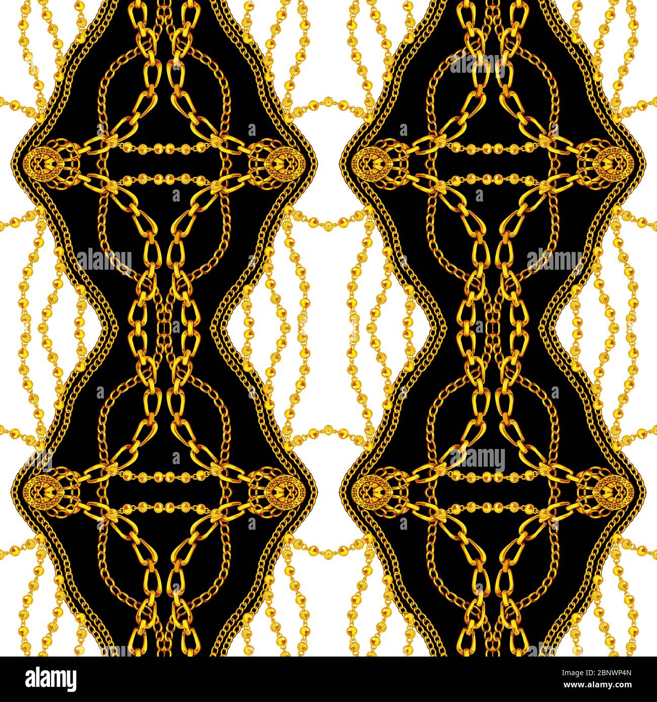 Fashion Seamless Pattern with Golden Chains on Black and White ...