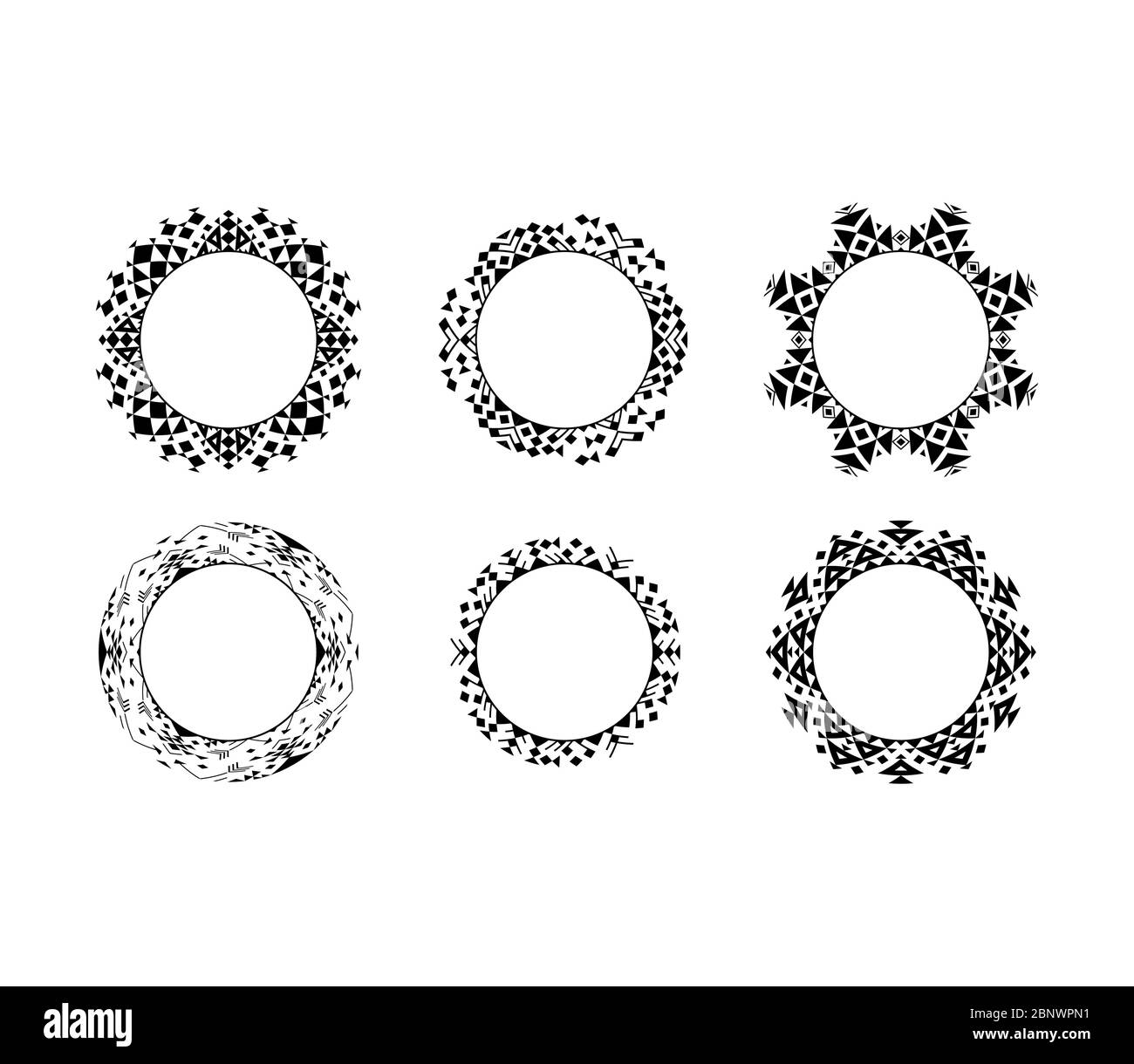 Black ethnic ornamental cirular frames set. Vector illustration Stock Vector