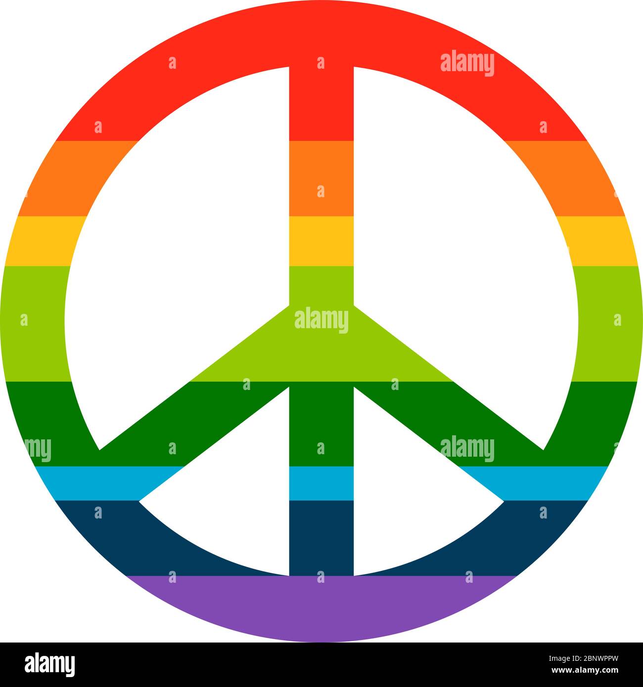 Brightness Rainbow peace symbol on white background. Vector hippie icon Stock Vector