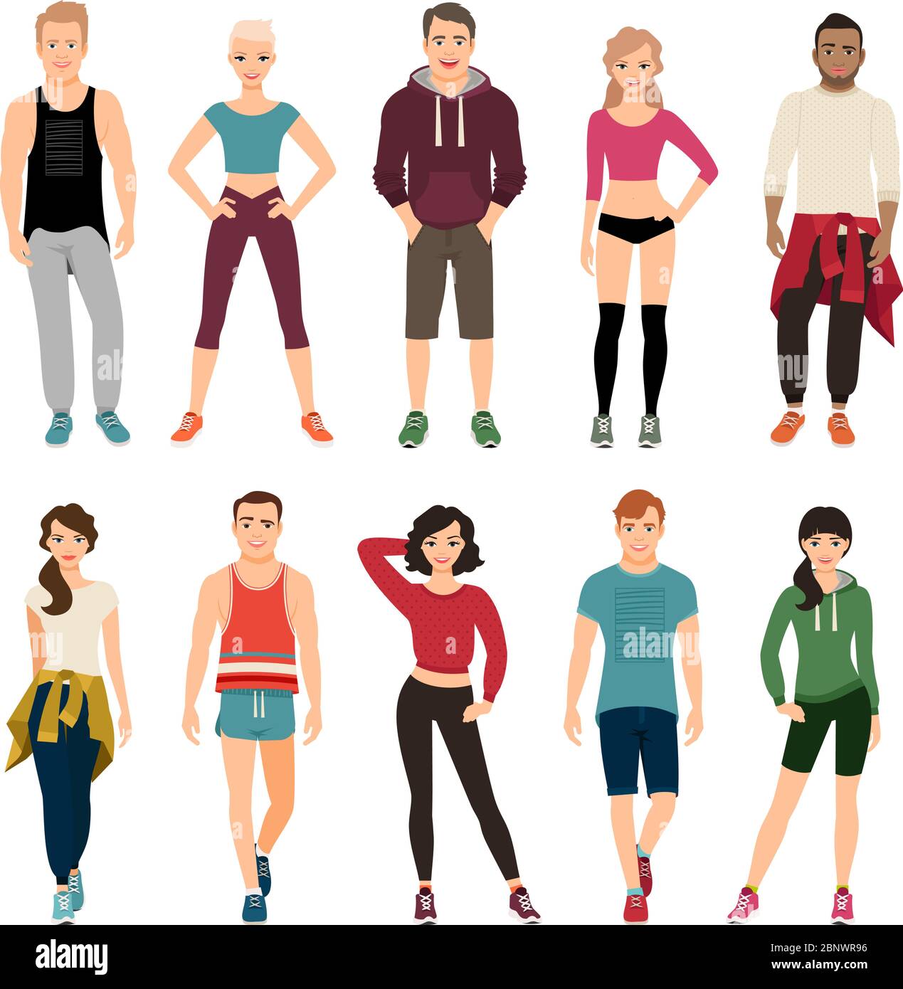 Young people in sport clothes vector illustration. Sport outfit for men and  women Stock Vector Image & Art - Alamy