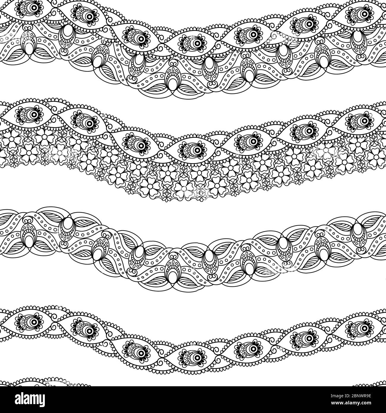 Ornamental Indian Black and White Seamless Pattern with spaces. Vector illustration Stock Vector