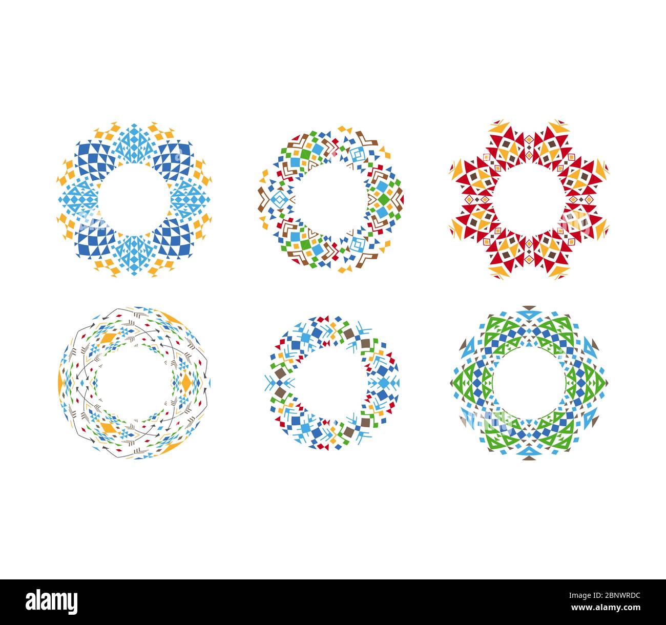 Colorful ethnic ornamental cirular frames set. Vector illustration Stock Vector