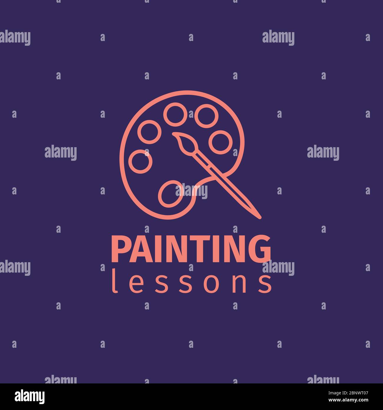 Painting lessons thin line icon on blue background. Vector illustration Stock Vector