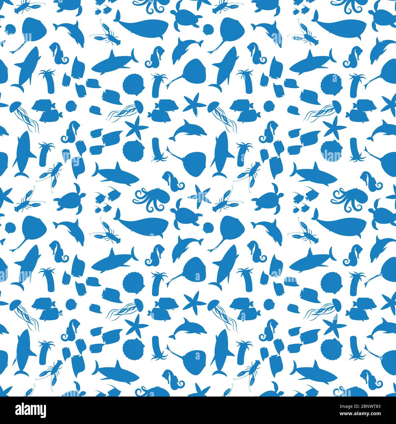 Sea animals silhouettes seamless pattern. Vector illustration Stock Vector